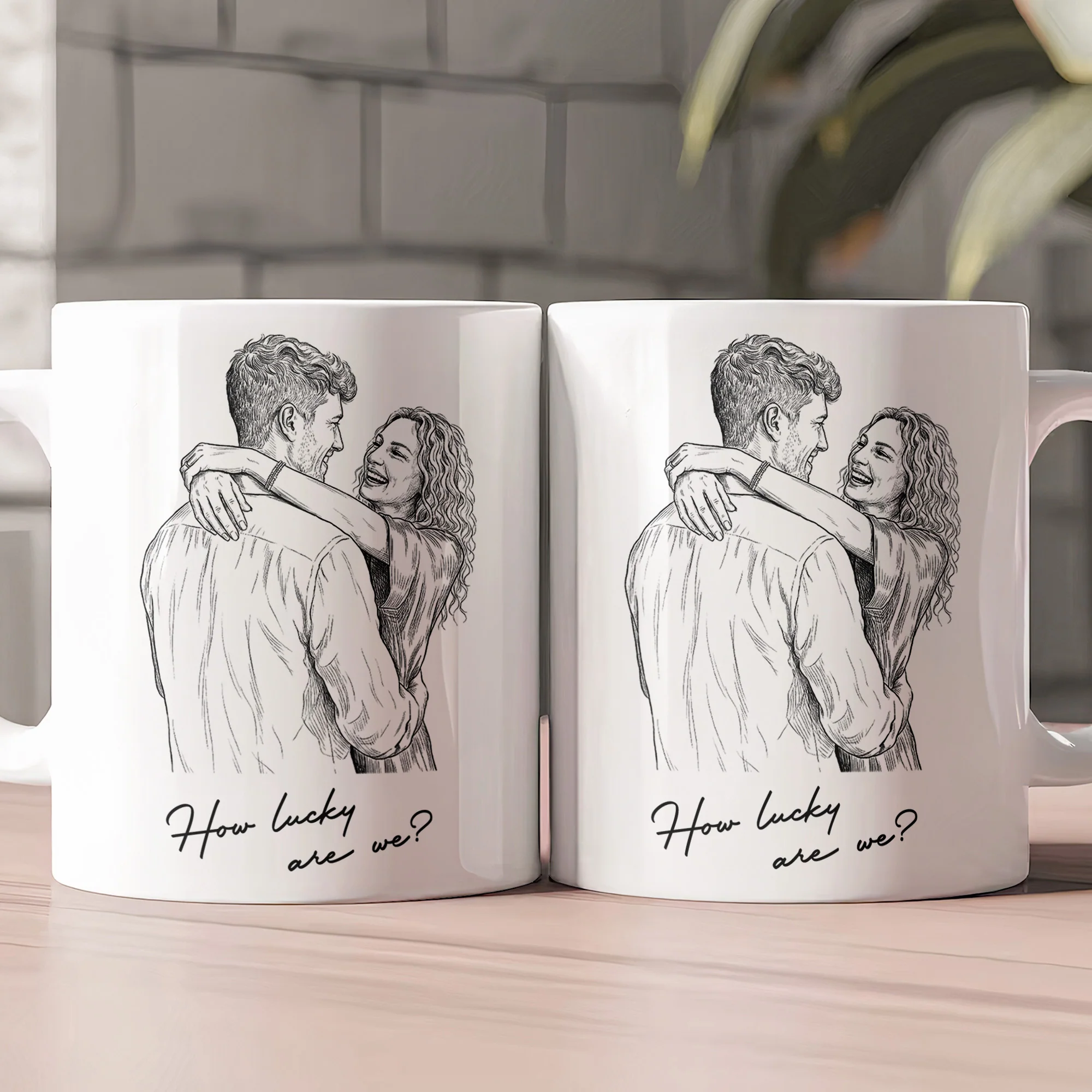 Custom Couple Photo Portrait How Lucky Are We Gift For Him, Her - Personalized Photo Mug - Image 4