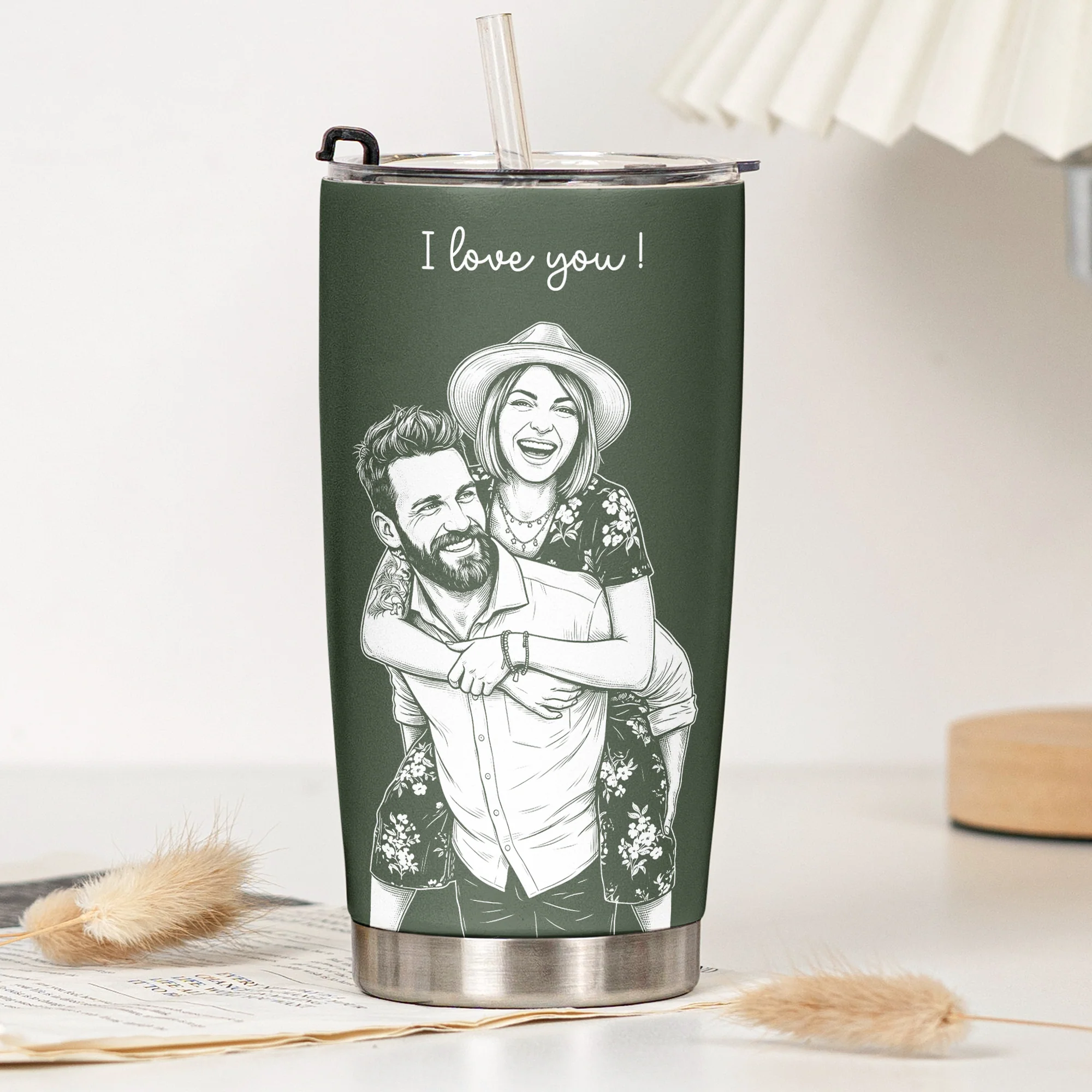 Custom Couple Photo Sketch Line Art Anniversary Gift For Him, Her - Personalized Tumbler Cup - Image 6
