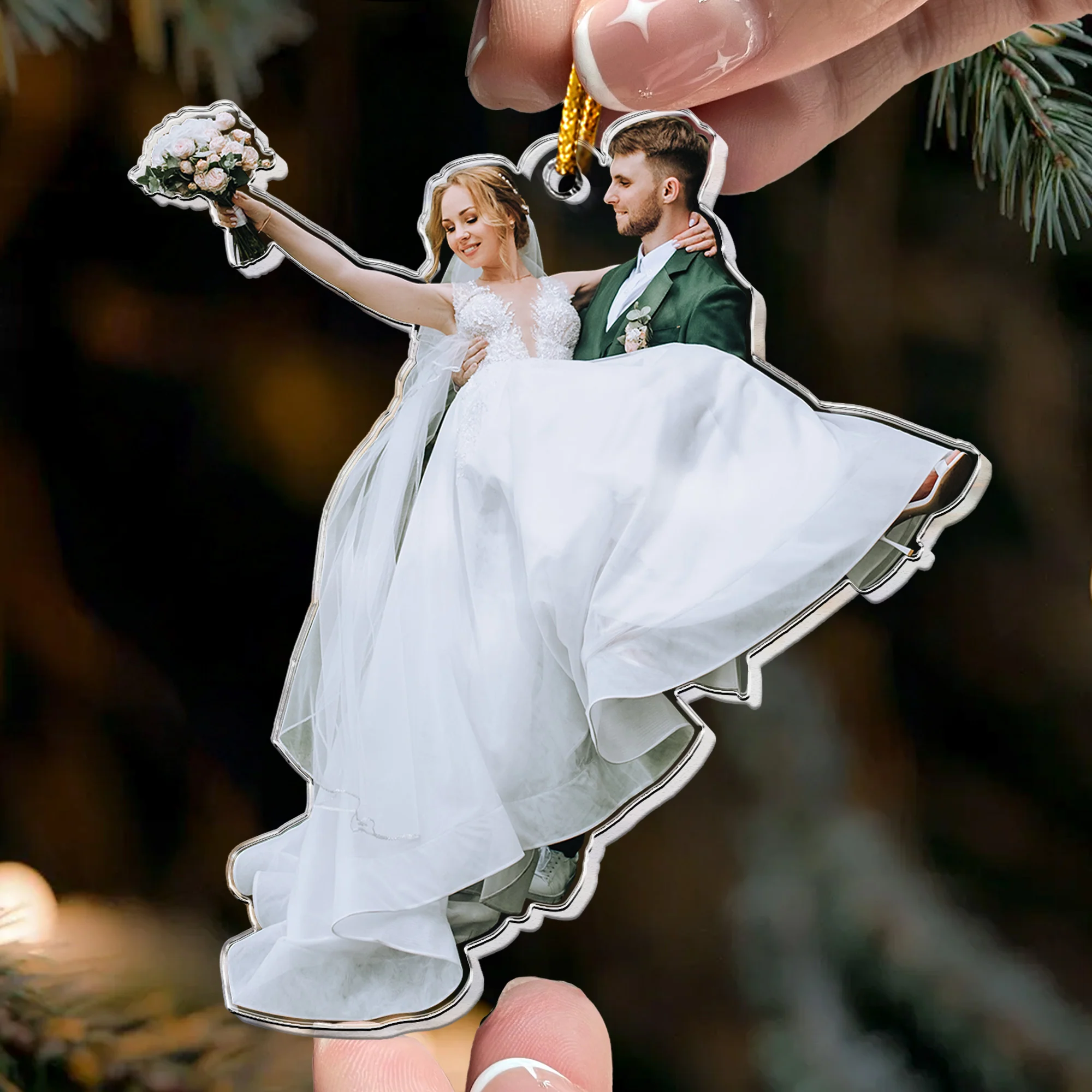 Custom Couple Wedding Christmas Keepsake - Personalized Acrylic Photo Ornament - Image 2