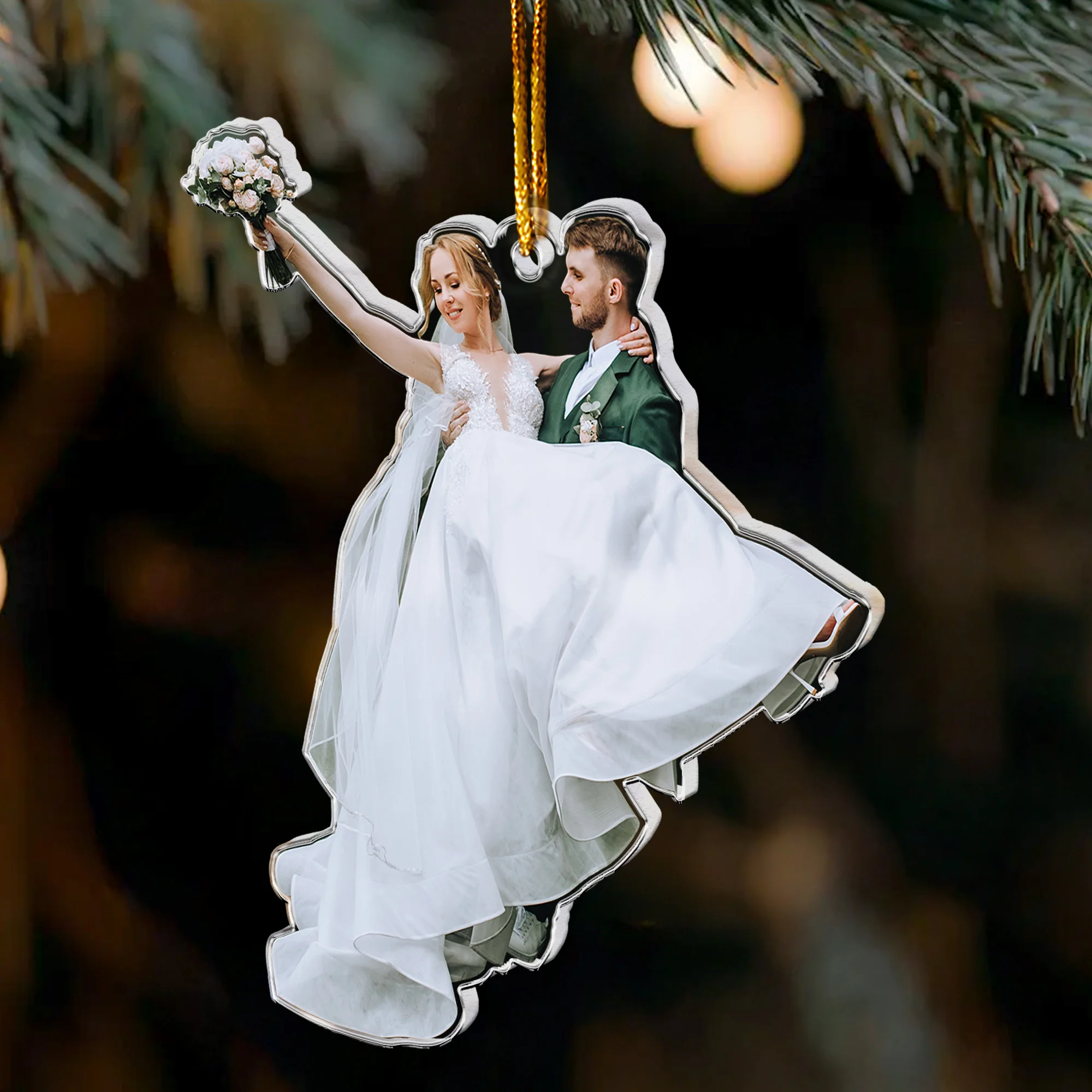 Custom Couple Wedding Christmas Keepsake - Personalized Acrylic Photo Ornament - Image 4