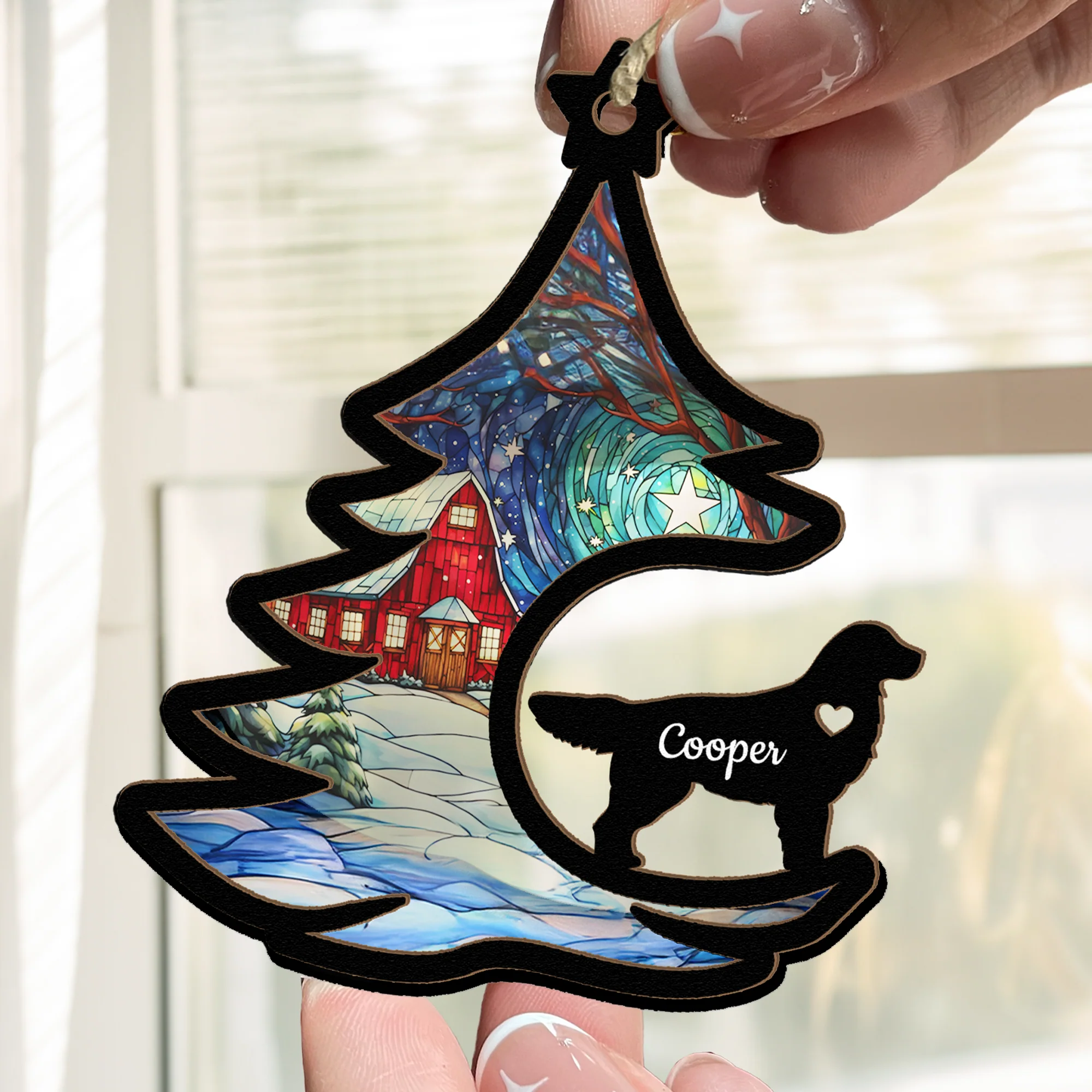 Custom Dog Breed With Name Christmas Tree - Personalized Suncatcher Ornament - Image 2