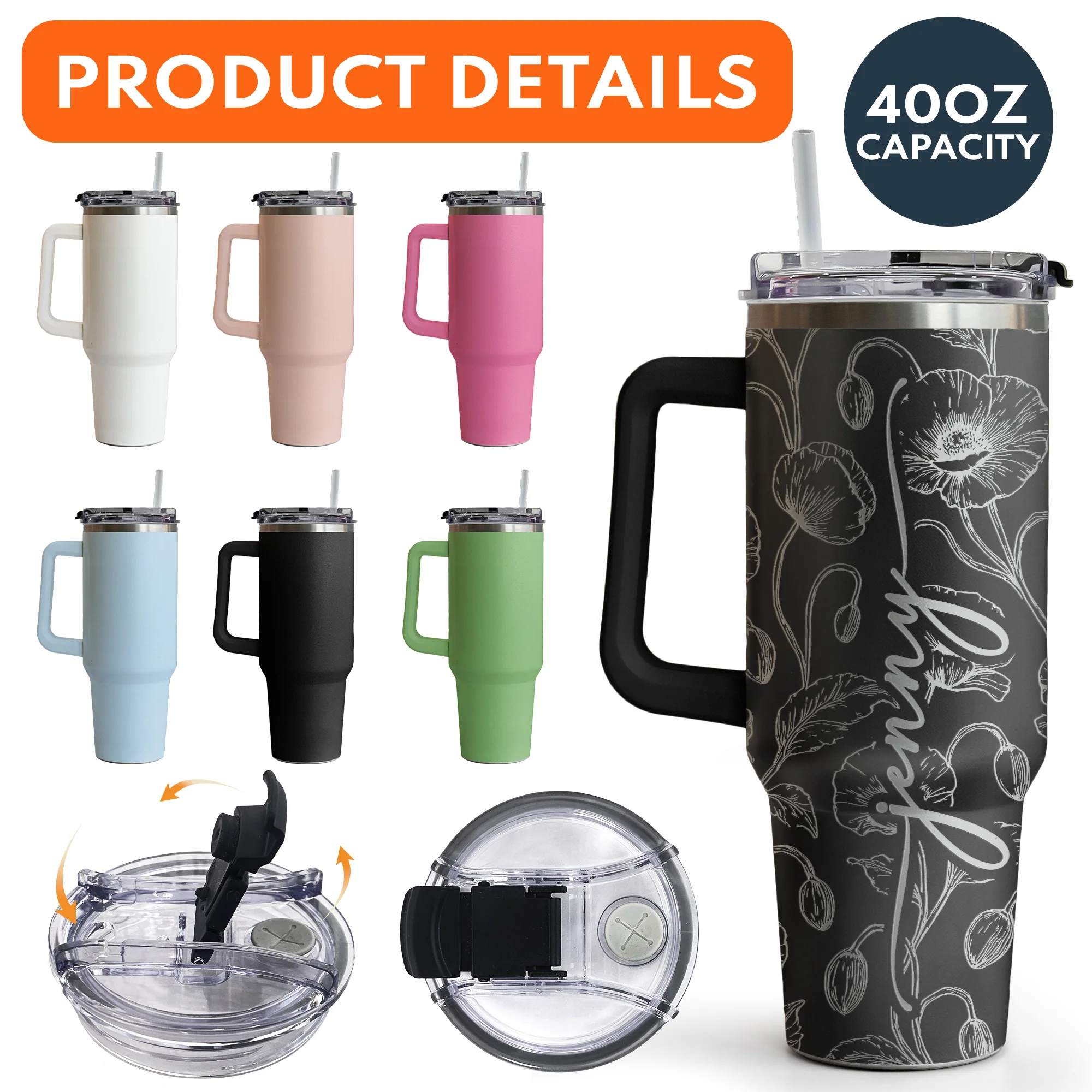 Custom Engraved Birth Flower & Name For Her - Personalized 40oz Tumbler - Image 6