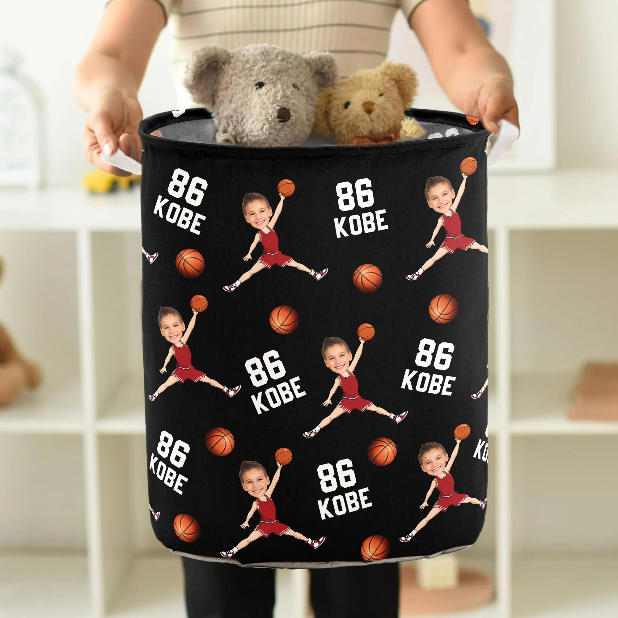 Custom Face Basketball Lovers - Personalized Photo Laundry Storage Basket - Image 2