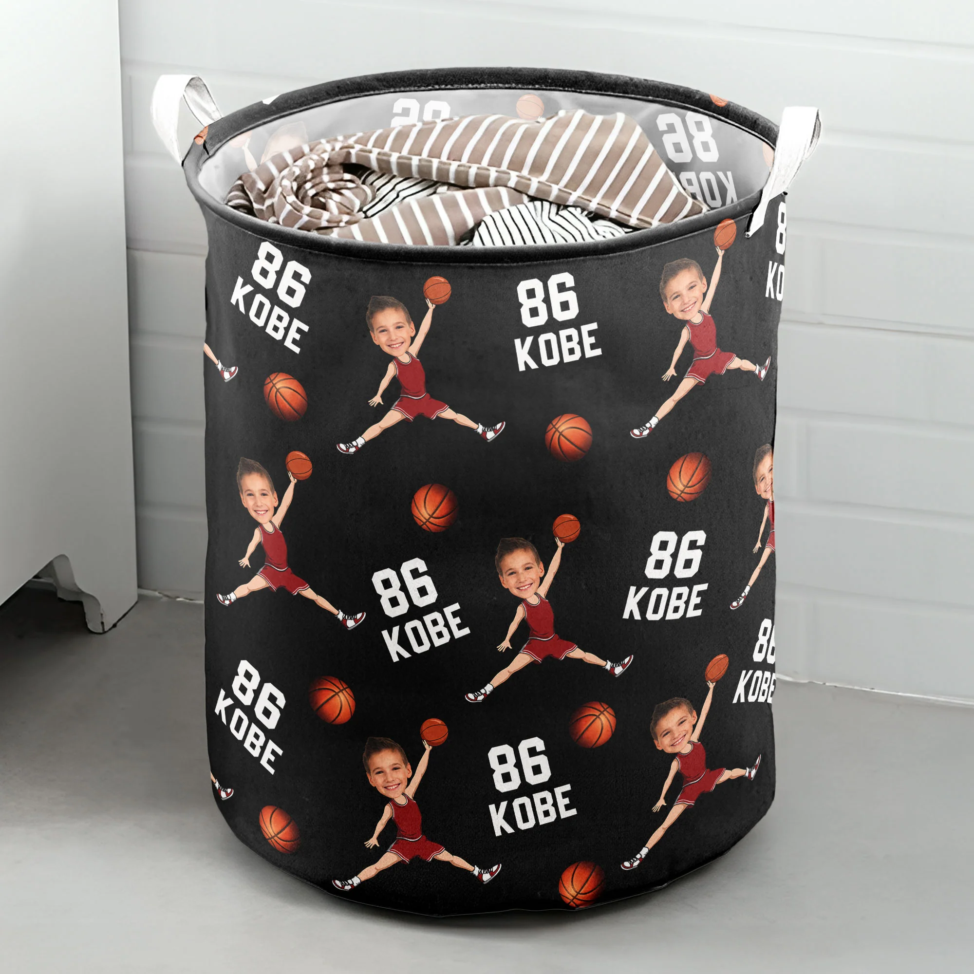Custom Face Basketball Lovers - Personalized Photo Laundry Storage Basket - Image 6