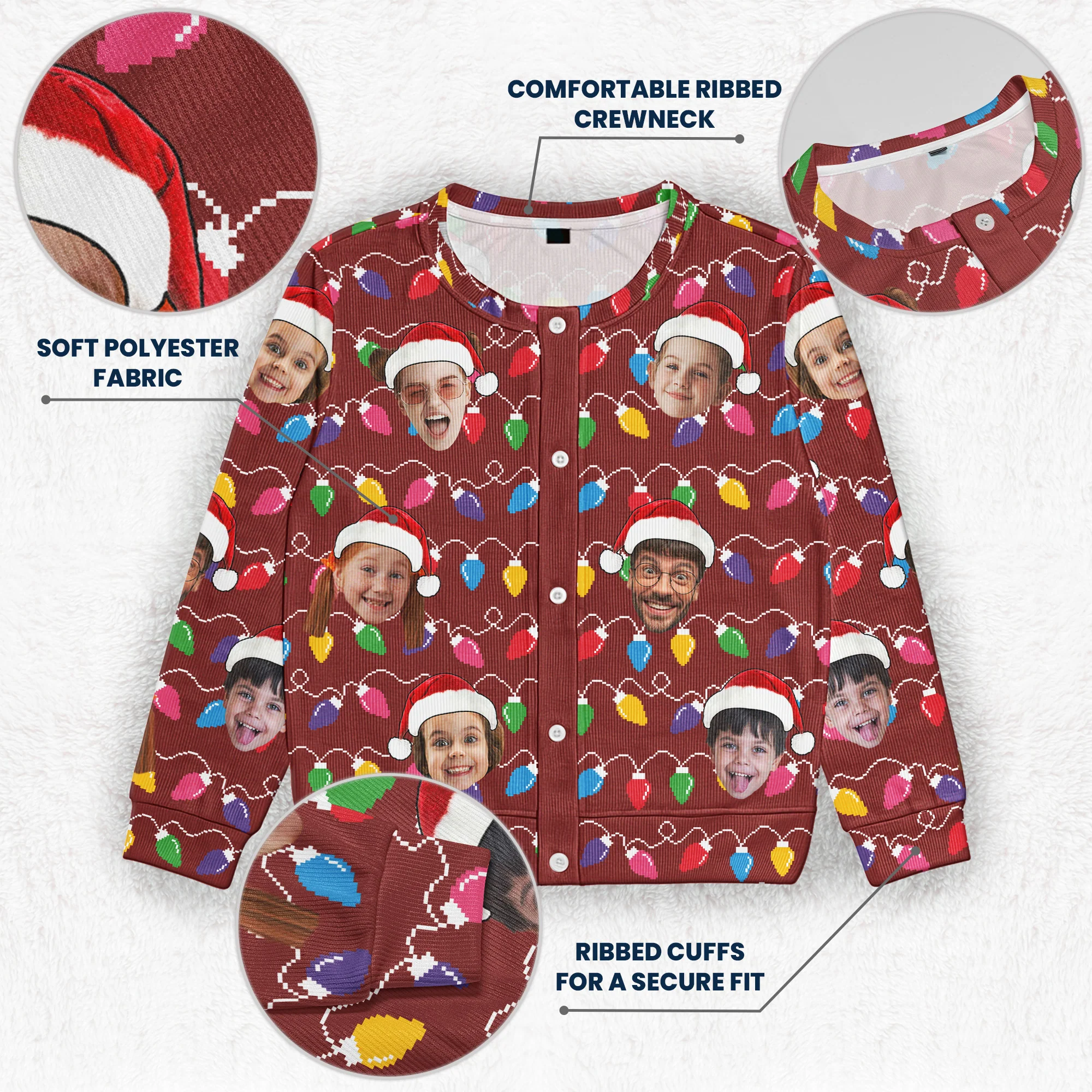 Custom Face Christmas Family Silly Xmas Leds - Personalized Photo Crewneck Cardigan - Image 4