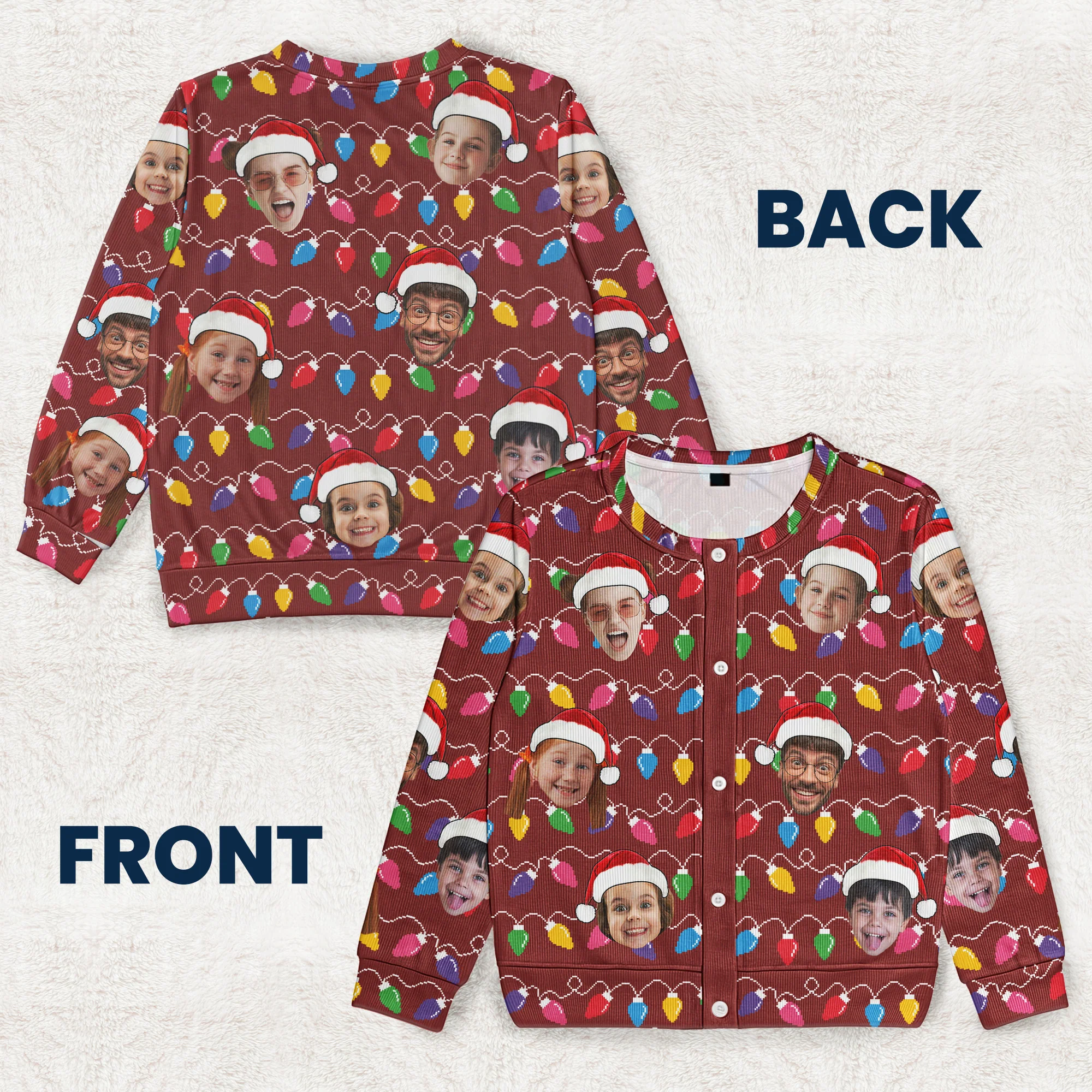 Custom Face Christmas Family Silly Xmas Leds - Personalized Photo Crewneck Cardigan - Image 7