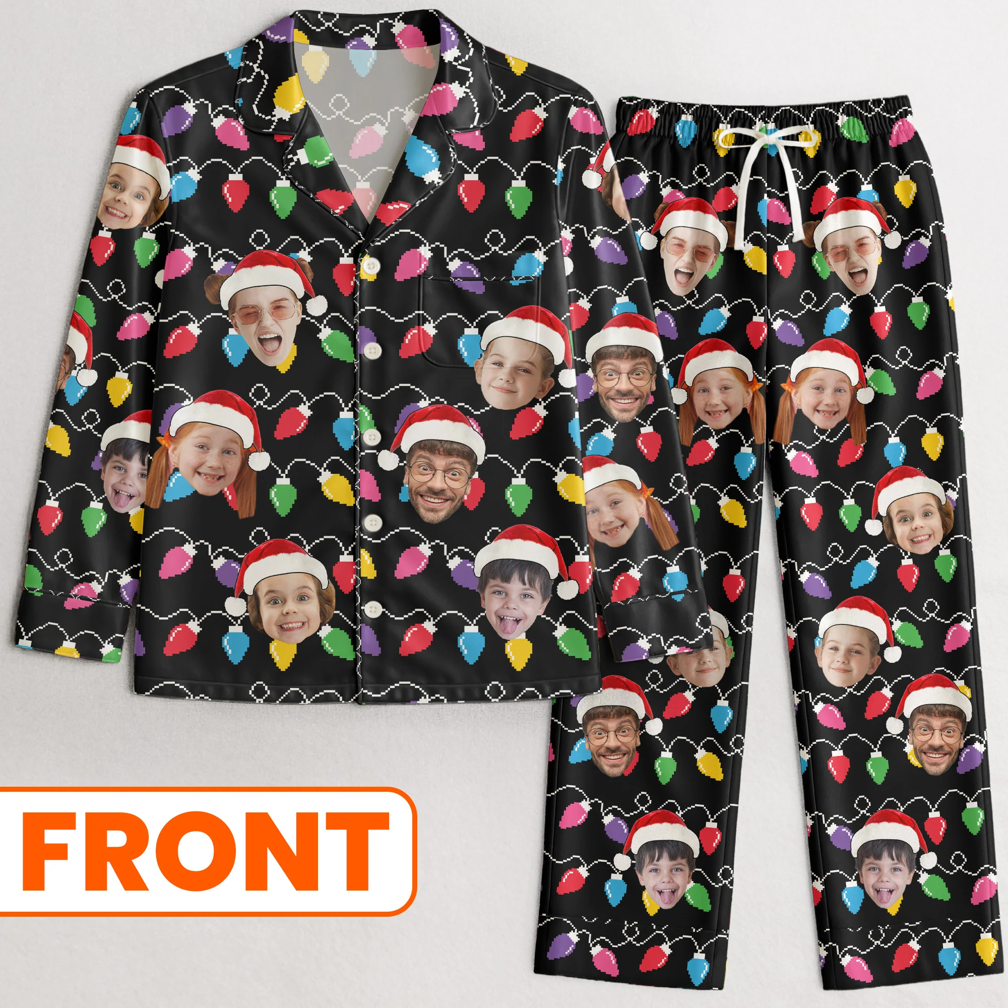 Custom Face Christmas Family Silly Xmas - Personalized Photo Satin Pajama Set - Image 2