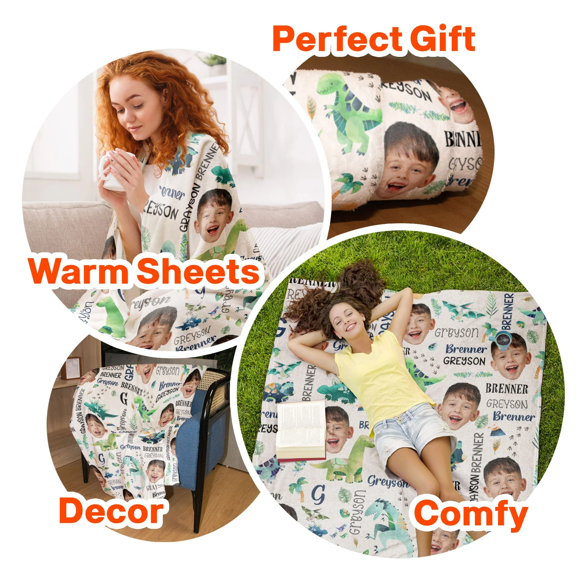 Custom Face Dinosaur Baby - Personalized Kid Photo Blanket - Image 7