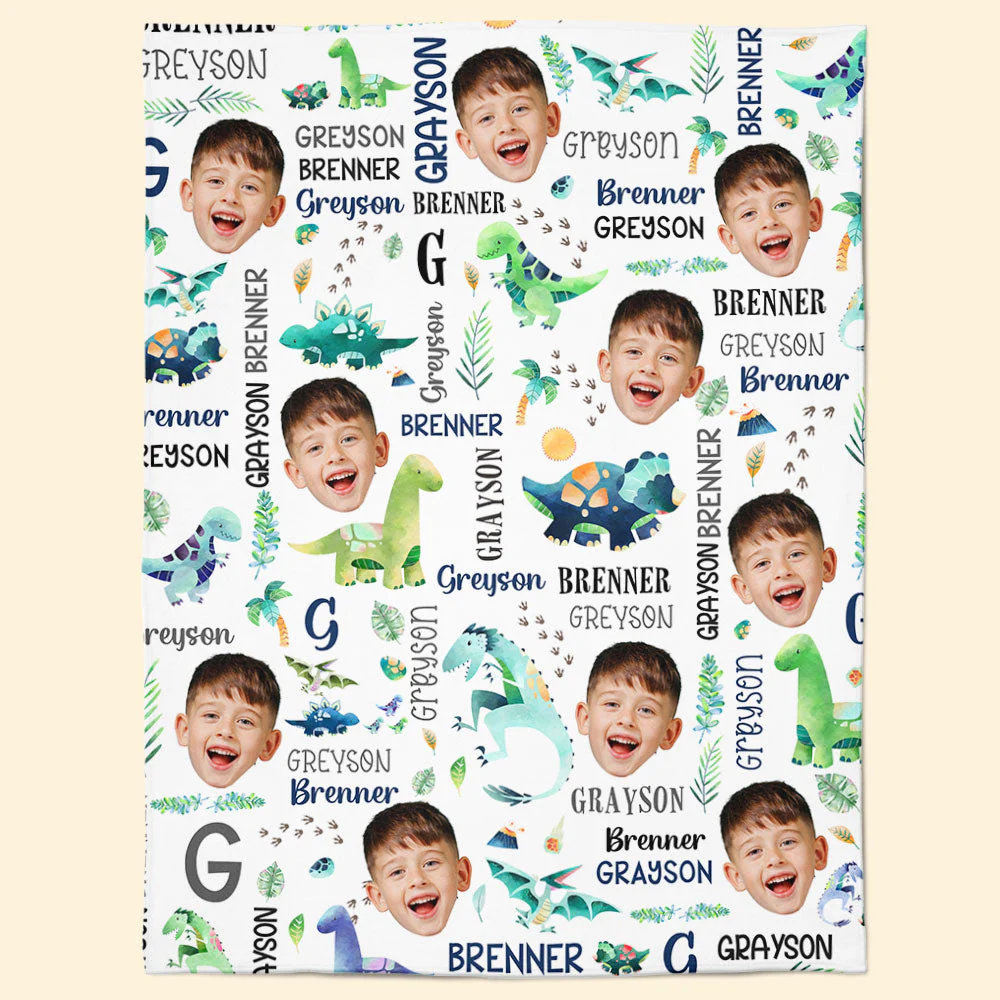 Custom Face Dinosaur Baby - Personalized Kid Photo Blanket - Image 8