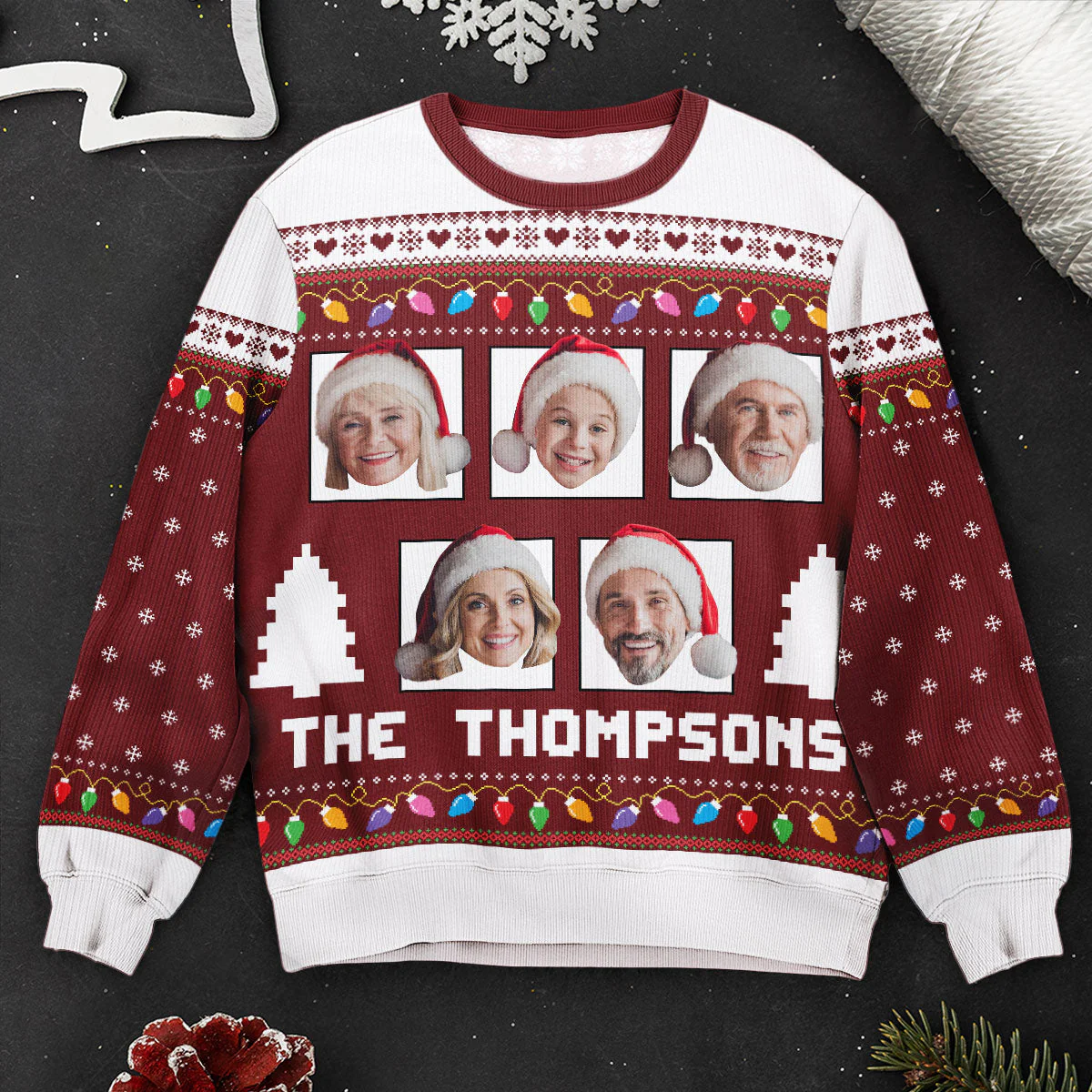 Custom Face Funny - Christmas Light - Personalized Photo Ugly Sweater - Image 2