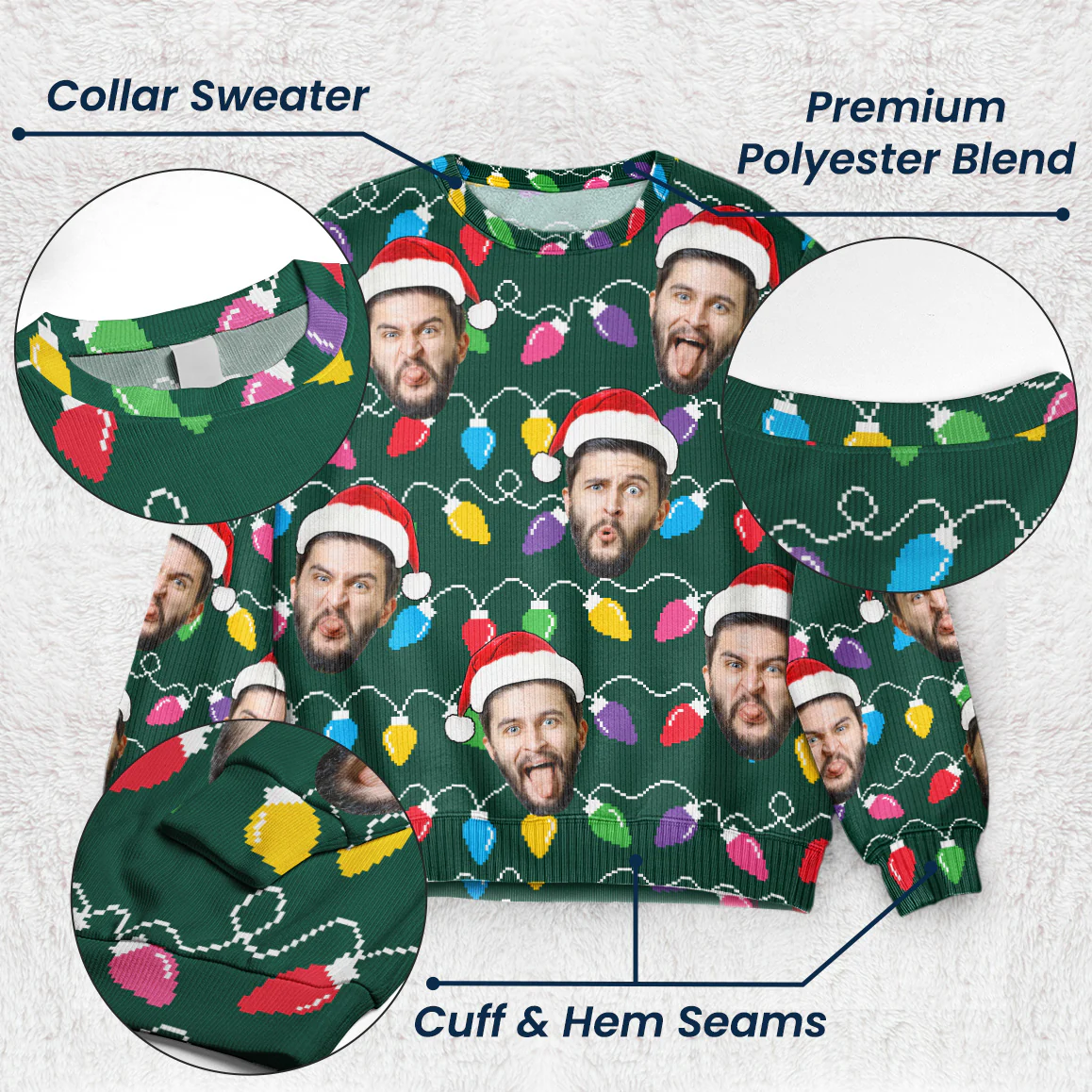 Custom Face Funny Christmas Silly Leds Light For Men - Personalized Photo Ugly Sweater - Image 6