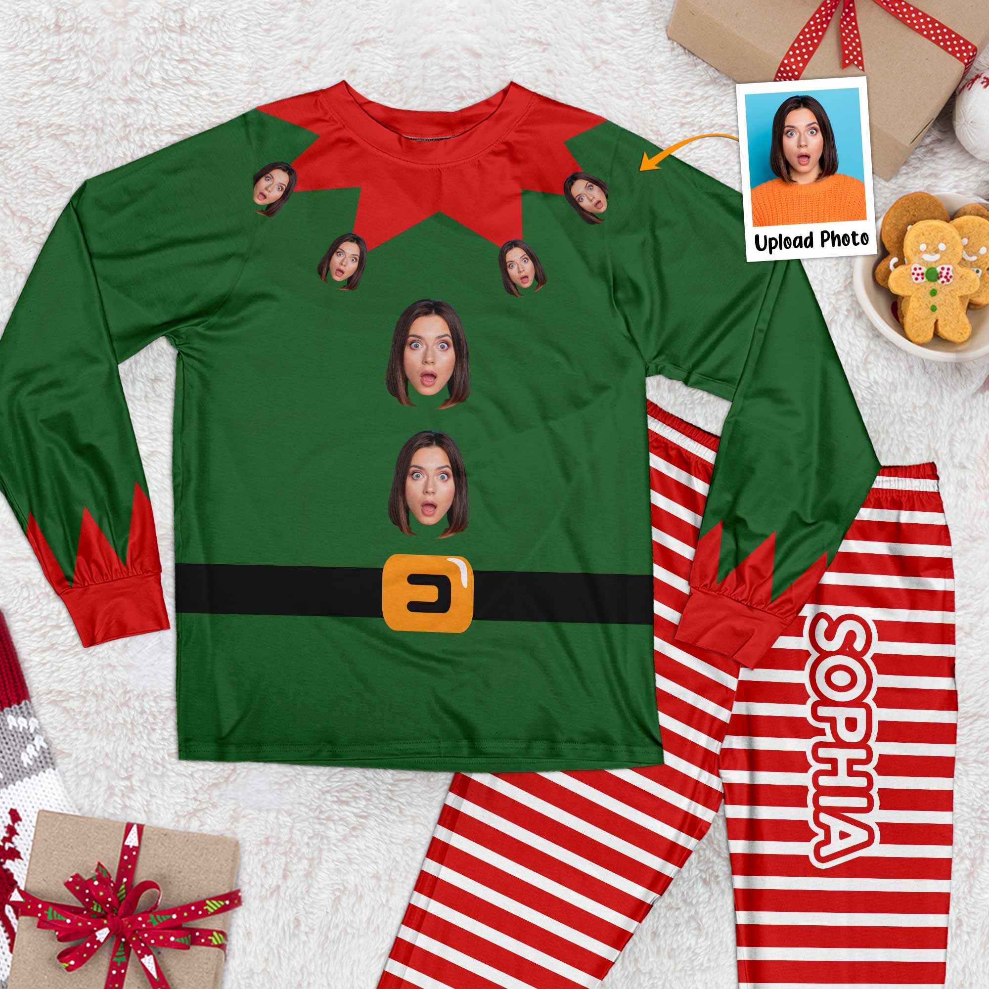 Custom Face Funny Elf - Personalized Photo Pajama Set - Image 2