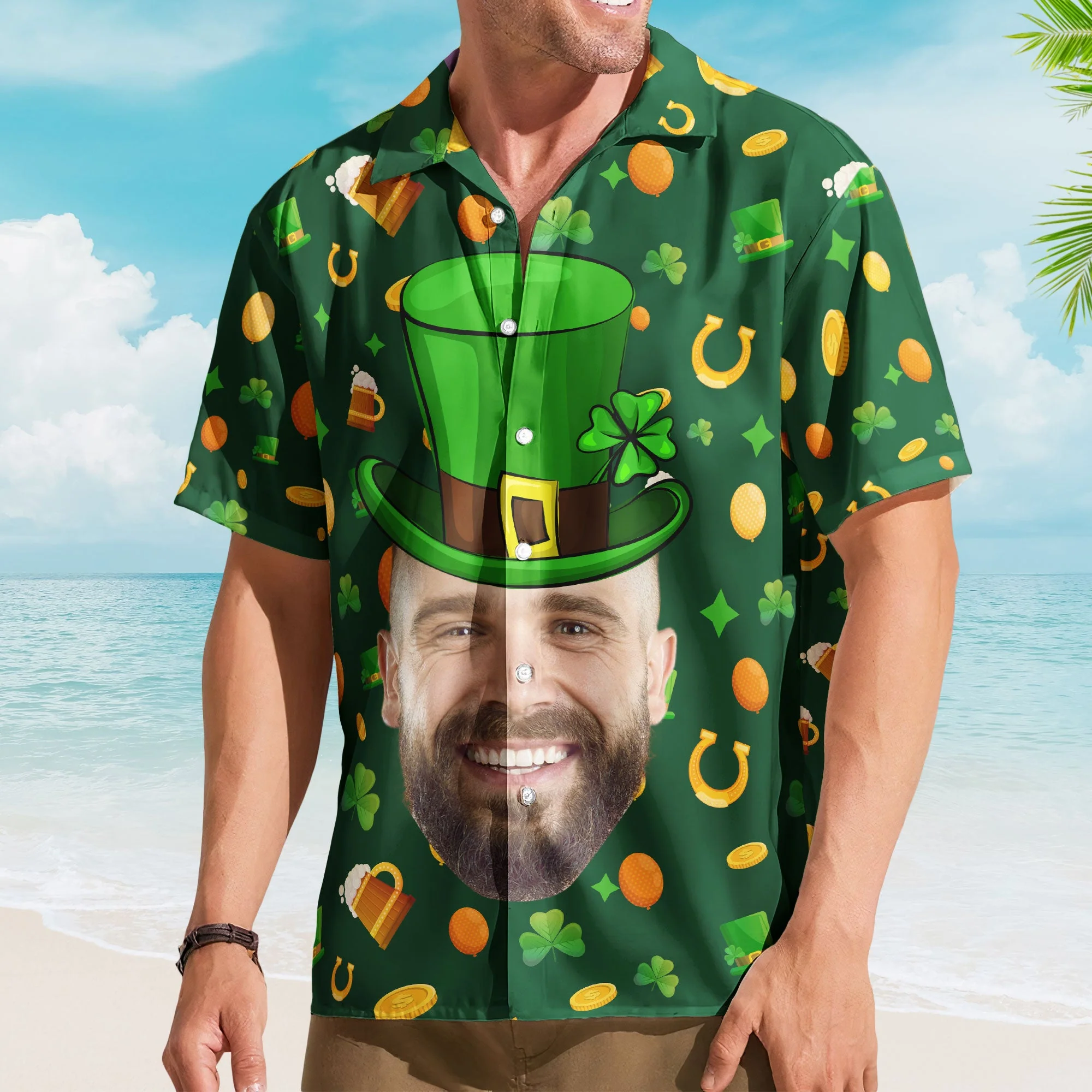 Custom Face Funny Happy St Patrick's Day - Custom Photo Hawaiian Shirts - Image 5