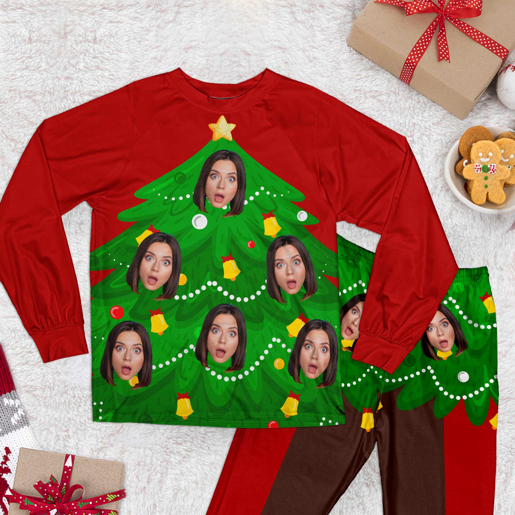 Custom Face Funny Living Christmas Tree - Personalized Photo Pajama Set - Image 4