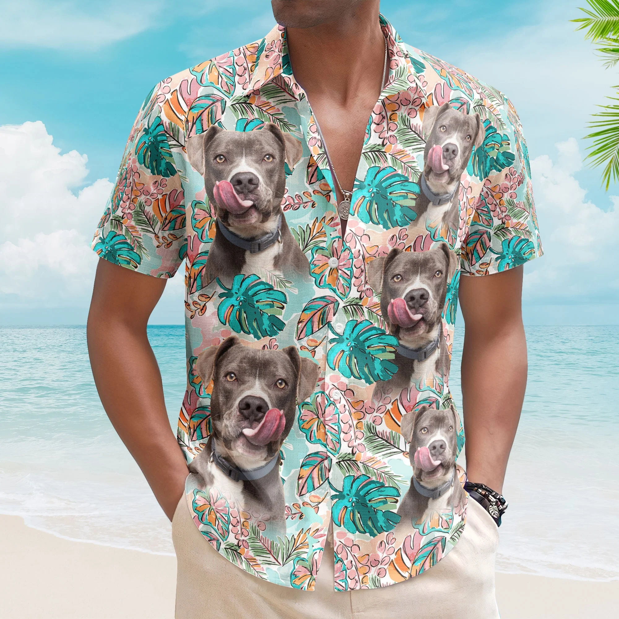 Custom Face Funny Photo Tropical Aloha For Pet Lovers - Custom Photo Hawaiian Shirts - Image 4