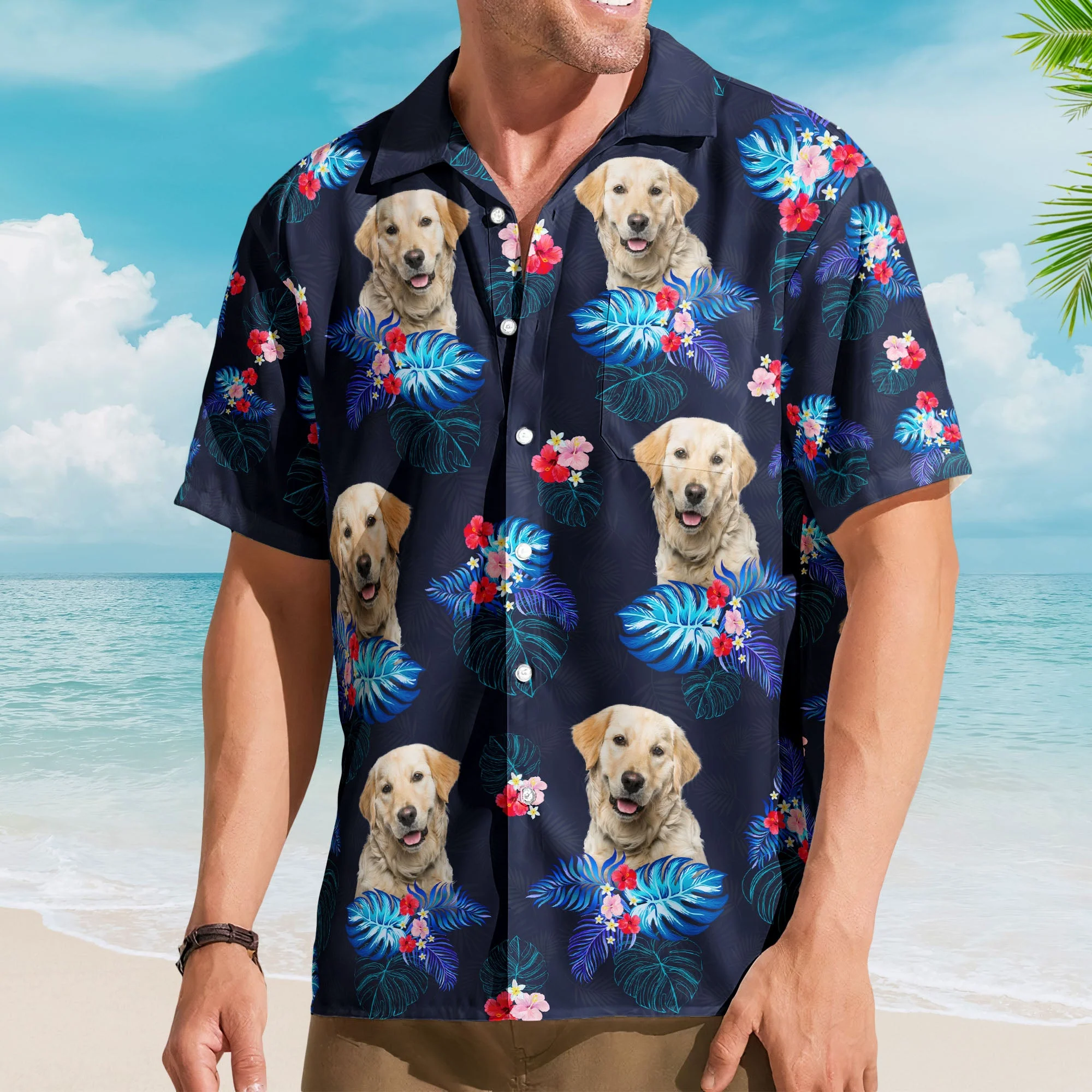 Custom Face Funny Photo Tropical Hibiscus Aloha For Dogs, Cats Lovers - Custom Photo Hawaiian Shirts - Image 2