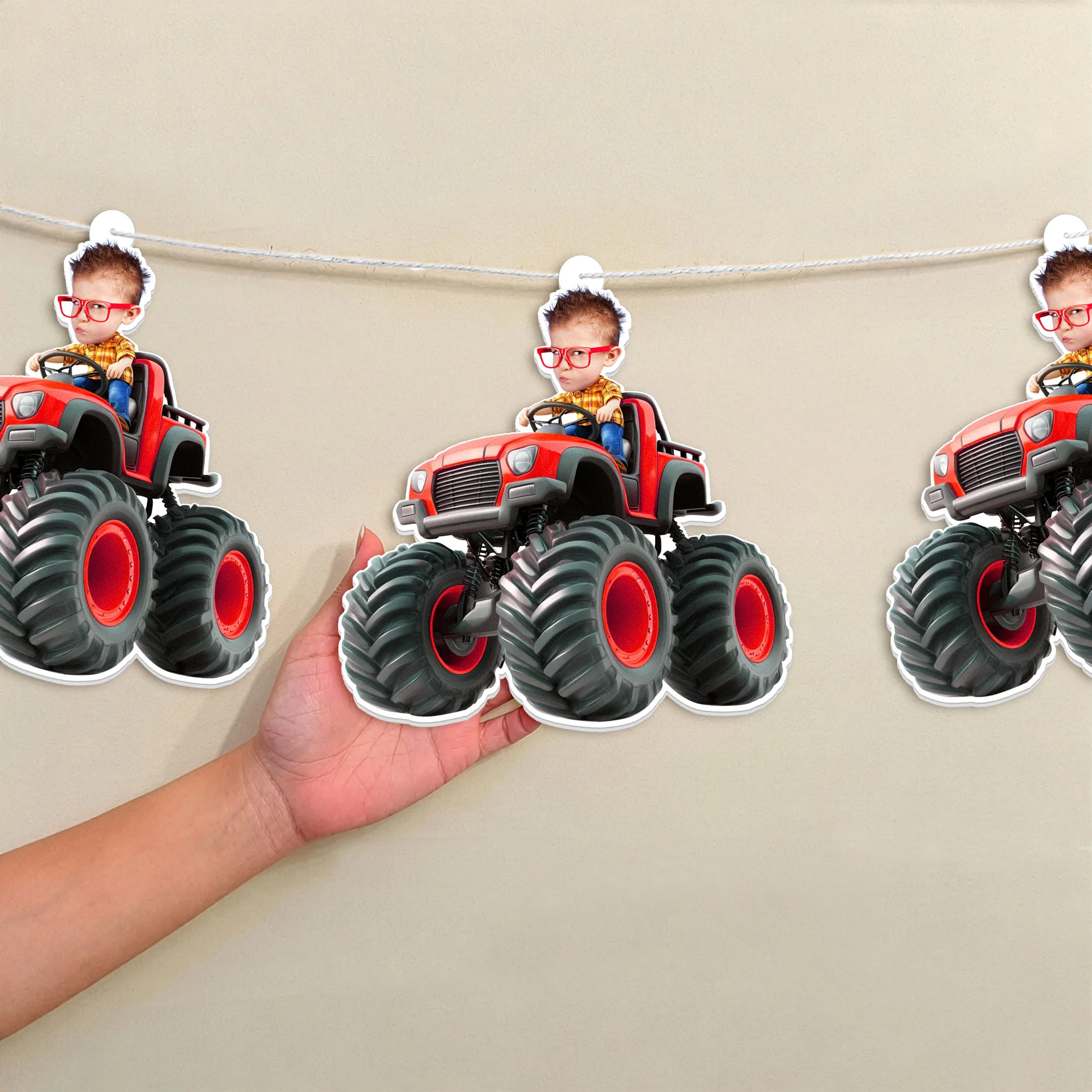 Custom Face Kid Riding Monster Truck Car - Personalized Garland Banner - Image 2