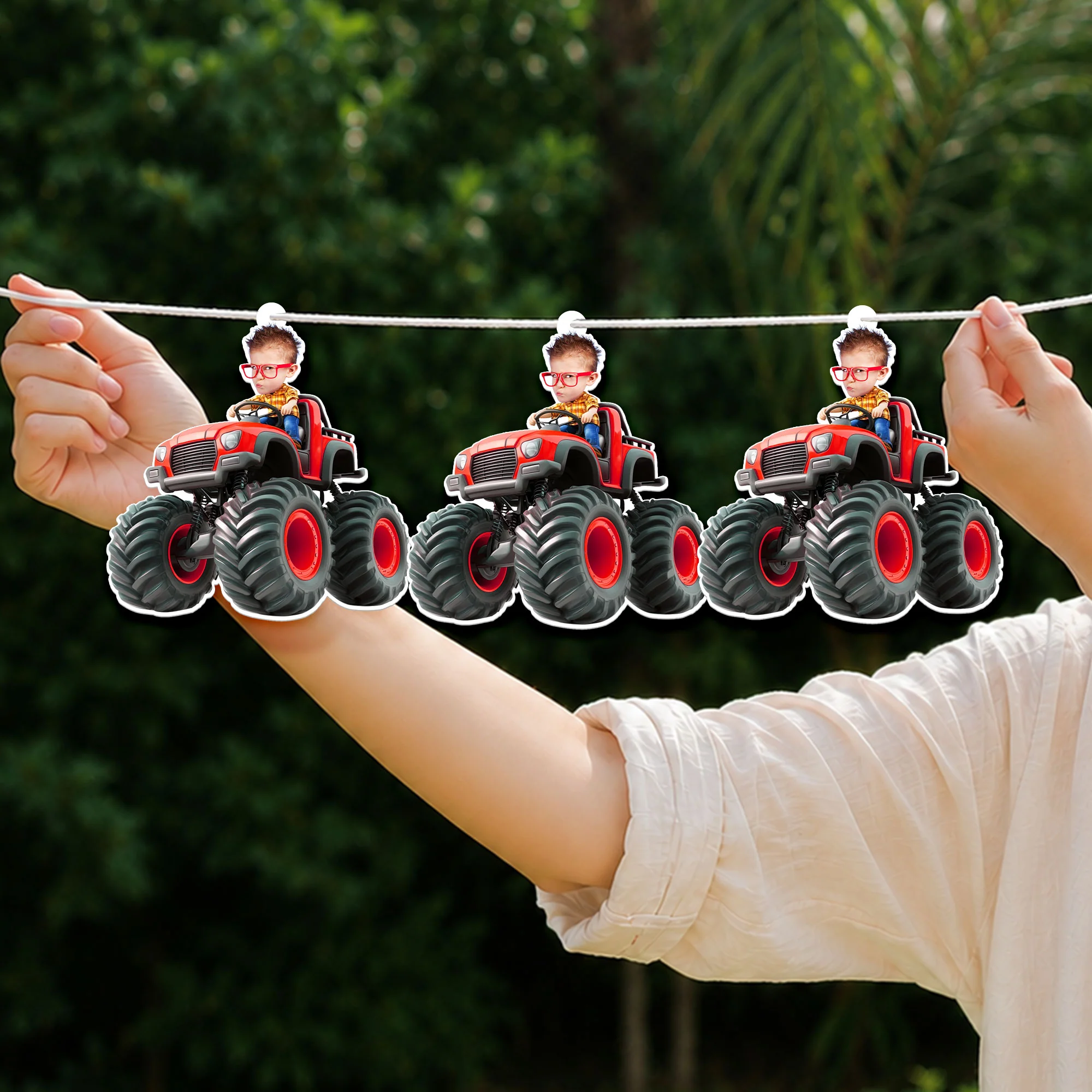 Custom Face Kid Riding Monster Truck Car - Personalized Garland Banner - Image 5