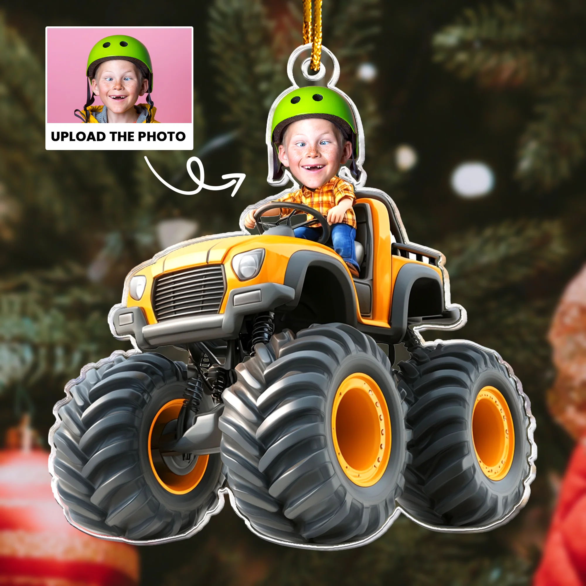 Custom Face Kid Riding Monster Truck - Gifts For Toddler, Kids - Personalized Acrylic Photo Ornament - Image 2