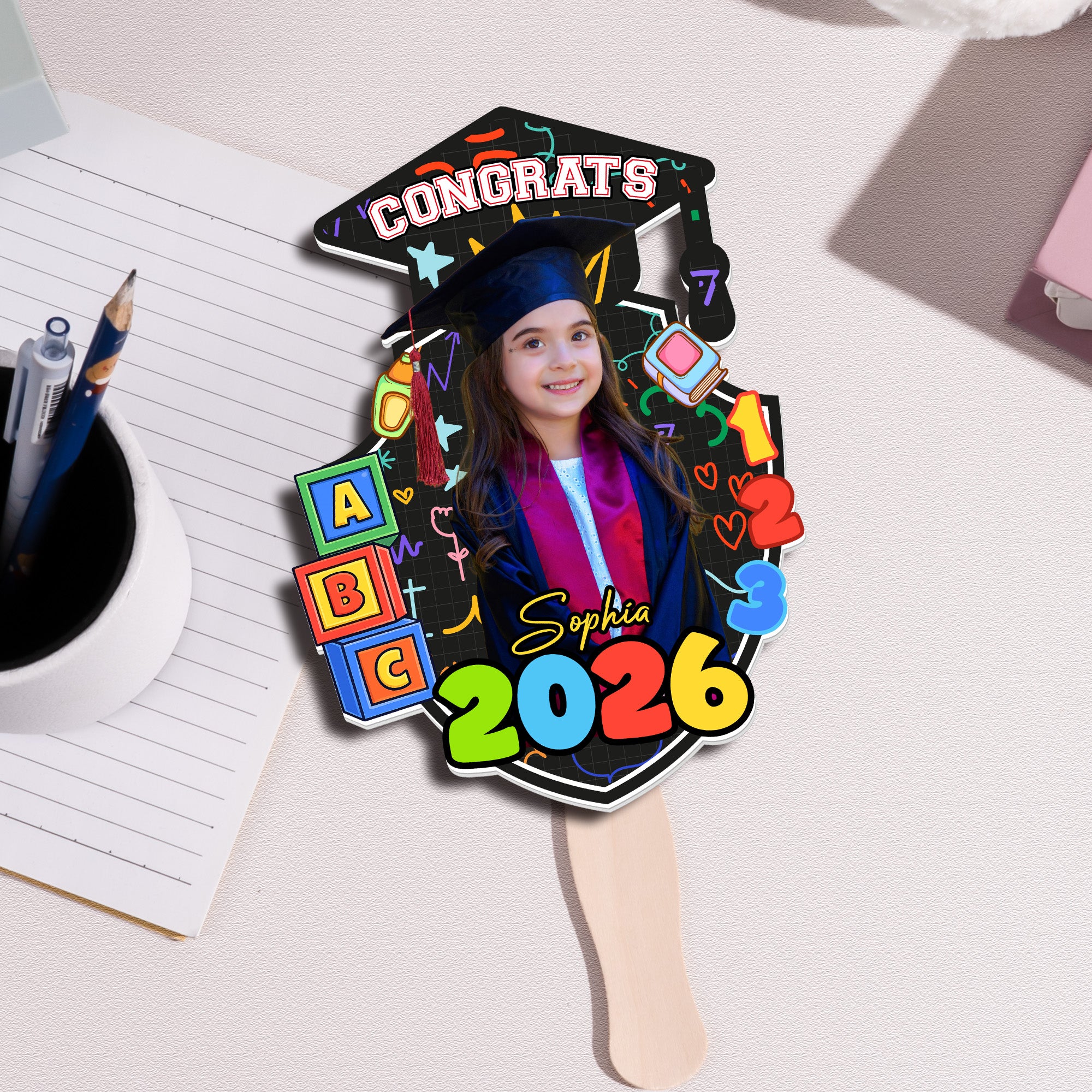Custom Face Kindergarten Pre K Graduation - Personalized Graduation Fan - Image 2