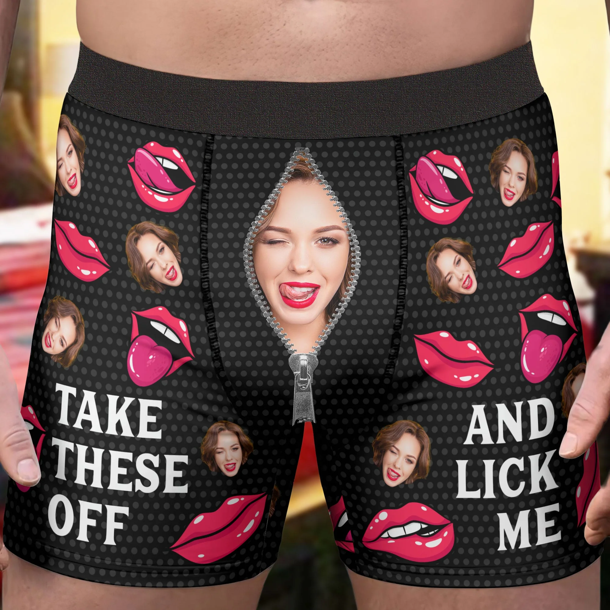Custom Face Naughty Take These Off & Lick Me - Personalized Photo Men's Boxer Briefs - Image 2