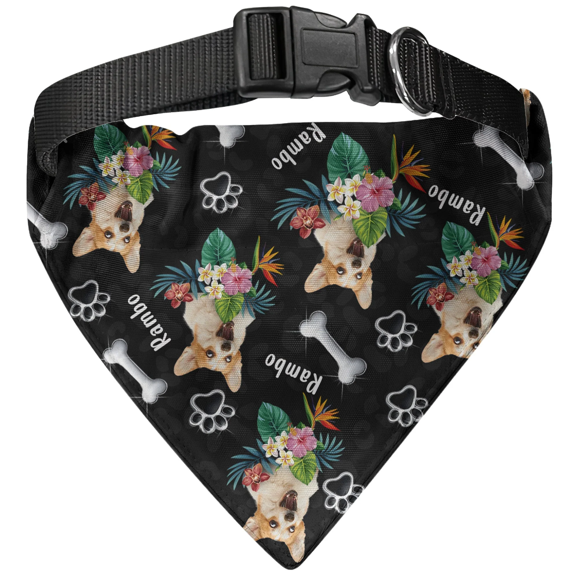 Custom Face With Hibiscus Hawaiian Pattern - Personalized Photo Dog Bandana Collar - Image 6