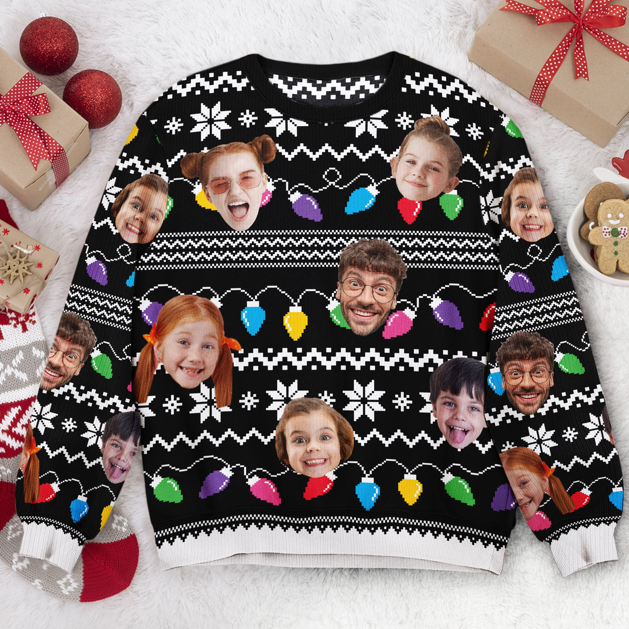 Custom Faces Funny Christmas Lights For Men, Women - Personalized Ugly Sweater - Image 2