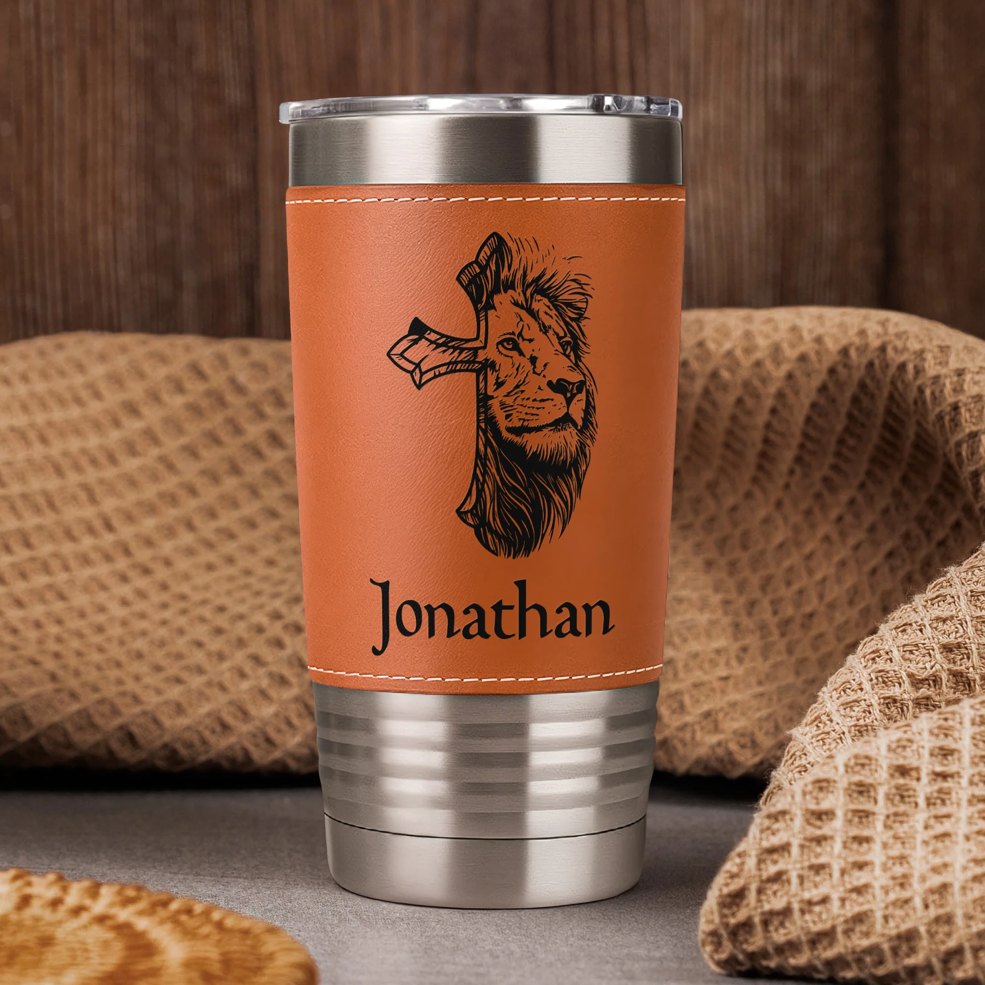 Custom Faith Symbol Design With Name - Personalized 20oz Leather Wrapped Tumbler - Image 3