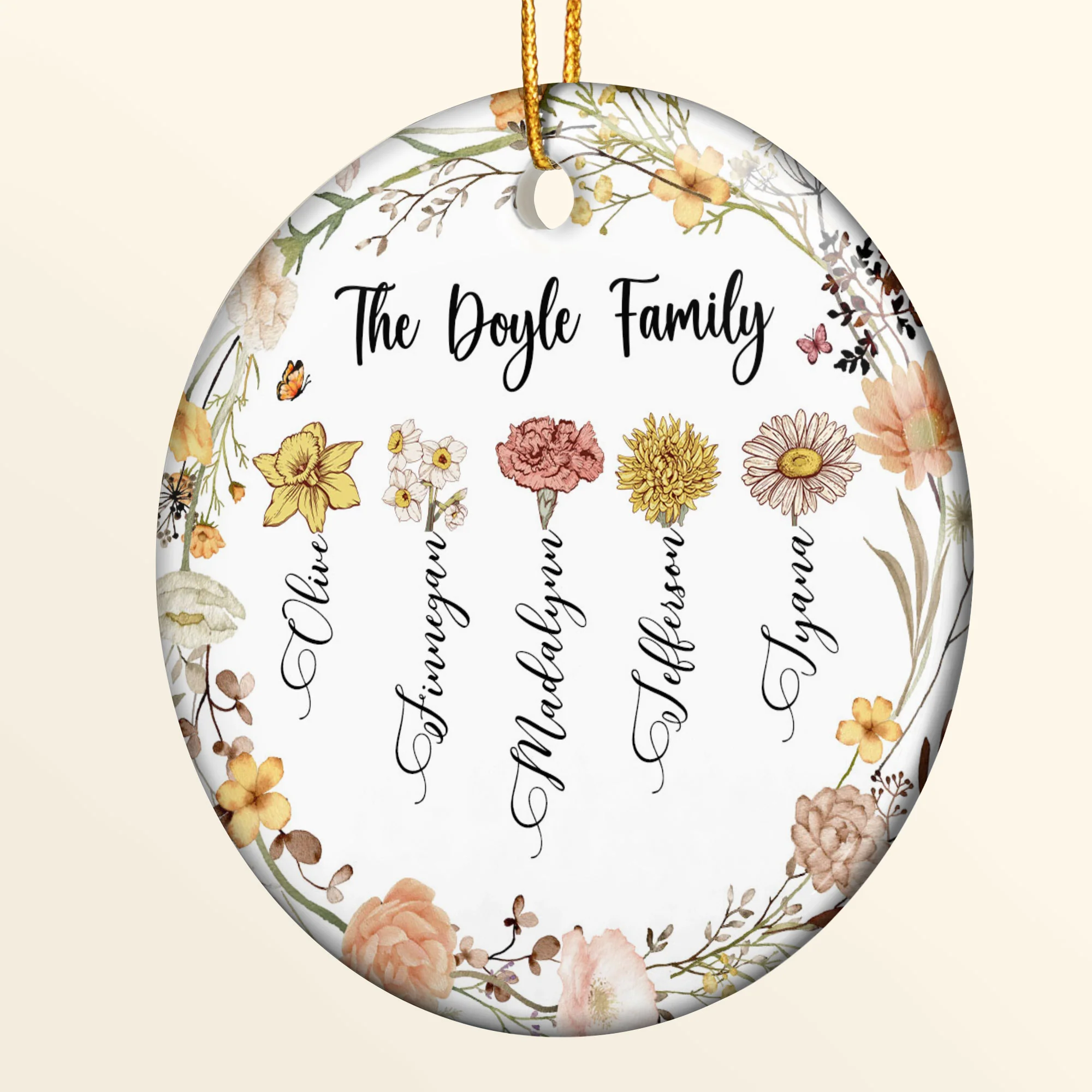 Custom Family Birth Flower - Personalized Ceramic Ornament - Image 5