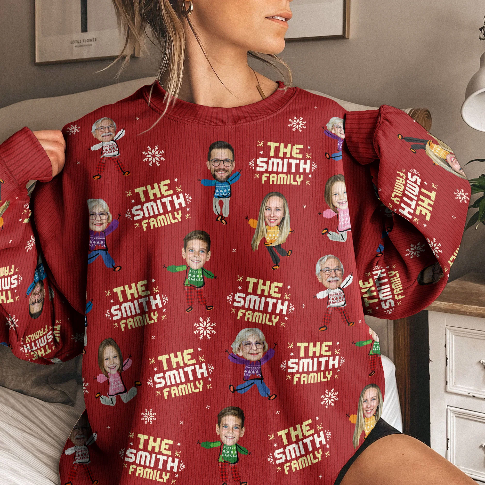 Custom Family Face - Christmas Time - Personalized Photo Ugly Sweater - Image 7