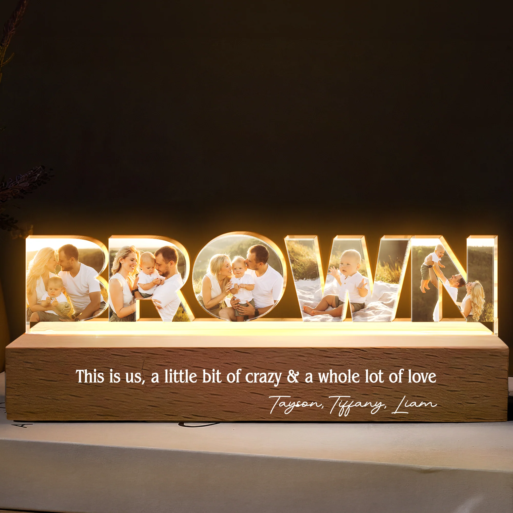 Custom Family Name Photo Collage - Personalized Photo LED Night Light