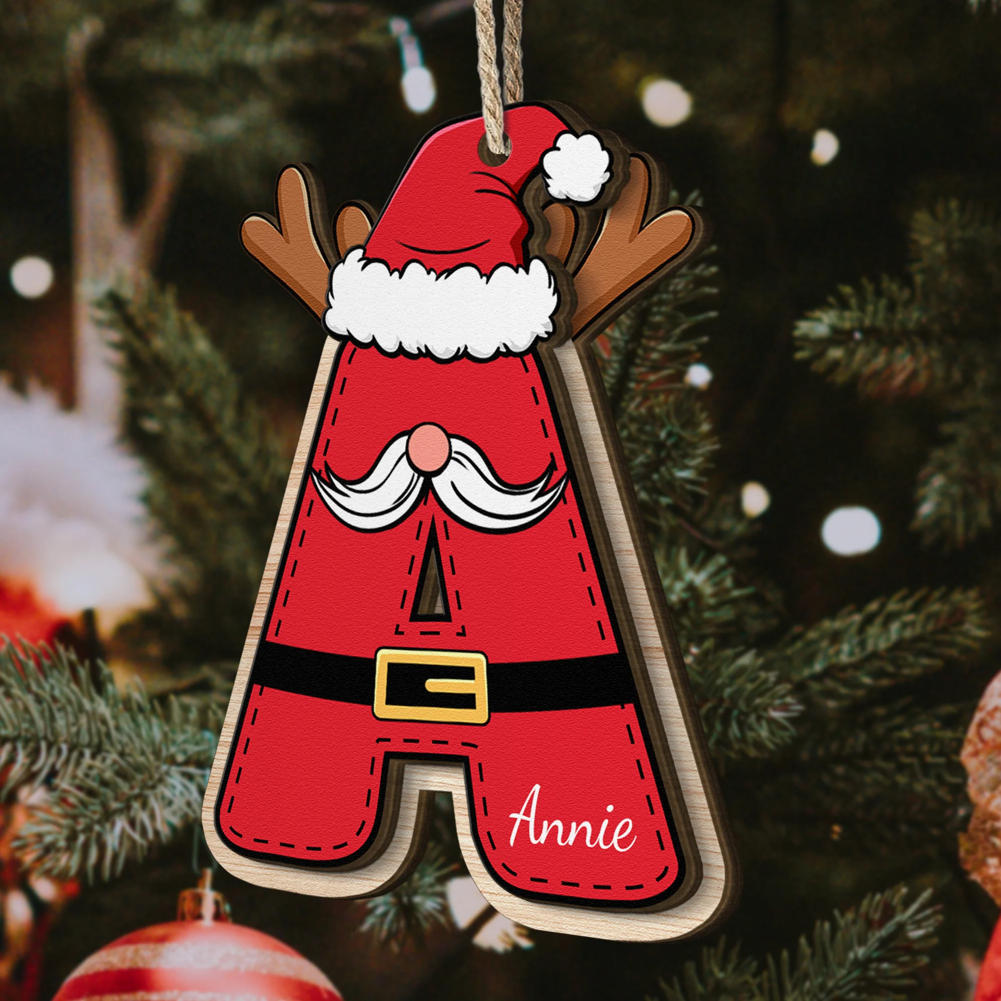 Custom Family Name - Santa Claus Christmas Family Names - Personalized Wooden Ornament - Image 3