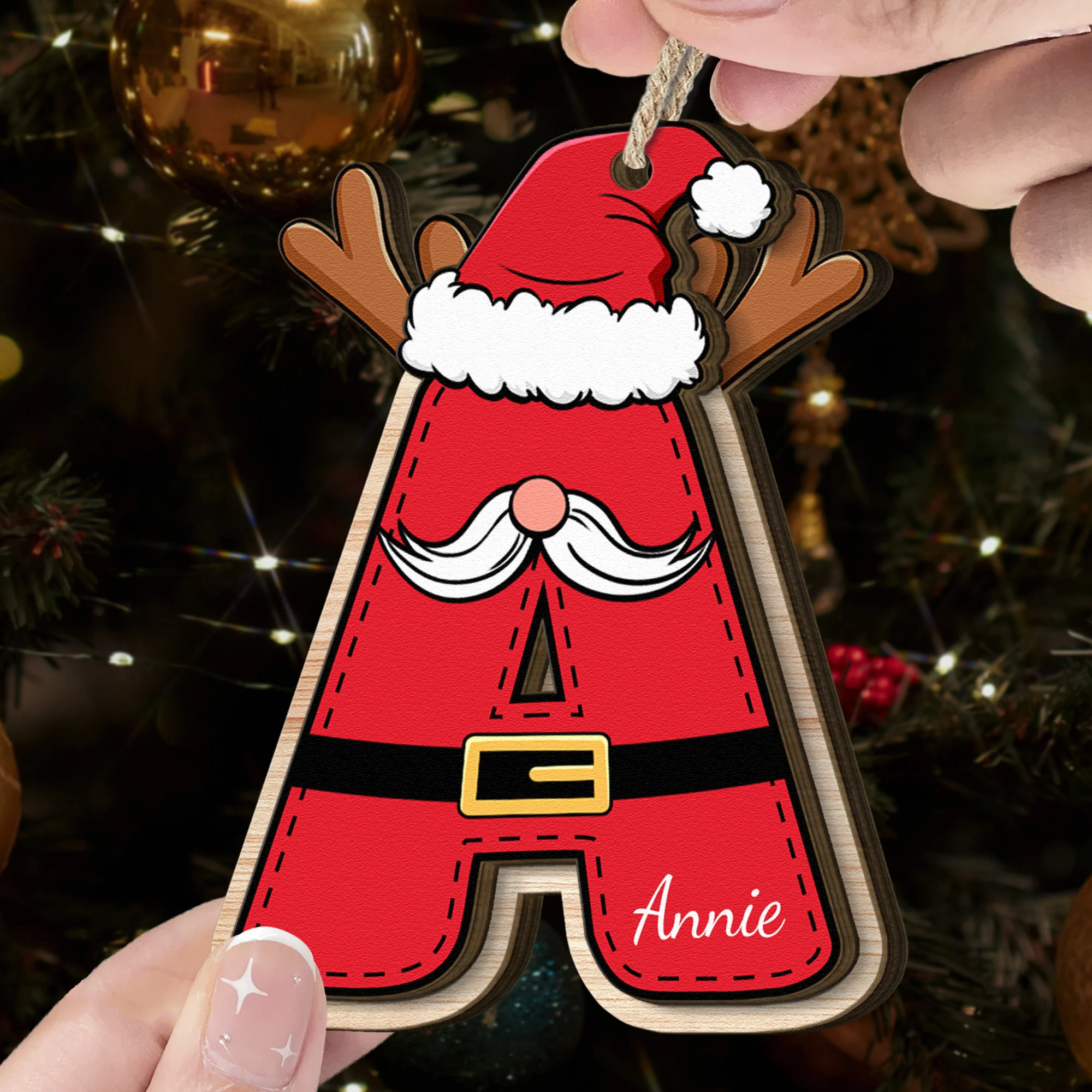Custom Family Name - Santa Claus Christmas Family Names - Personalized Wooden Ornament - Image 4