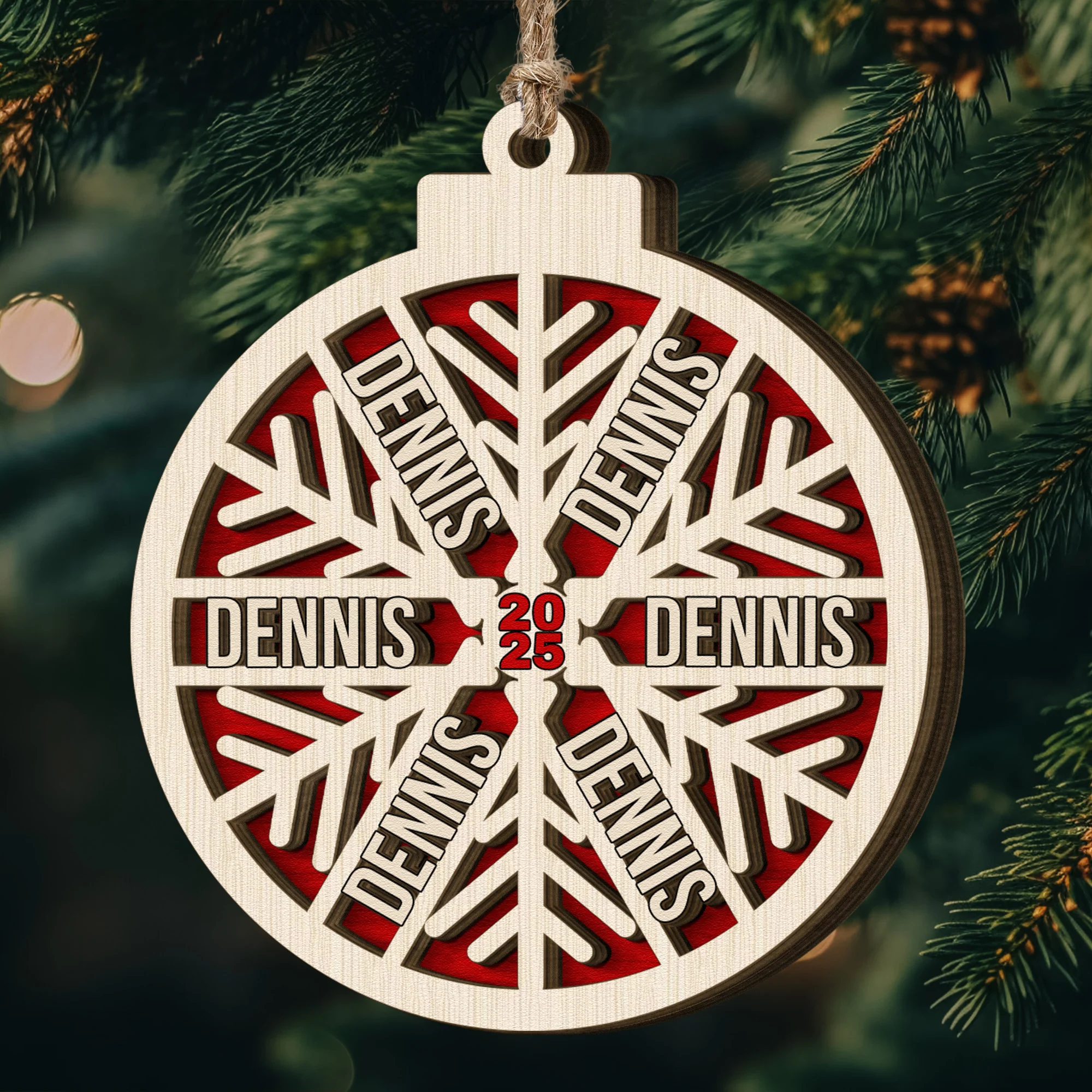 Custom Family Name Snowflake, 2025 Christmas Family Ornament With Name - Personalized Wooden Ornament