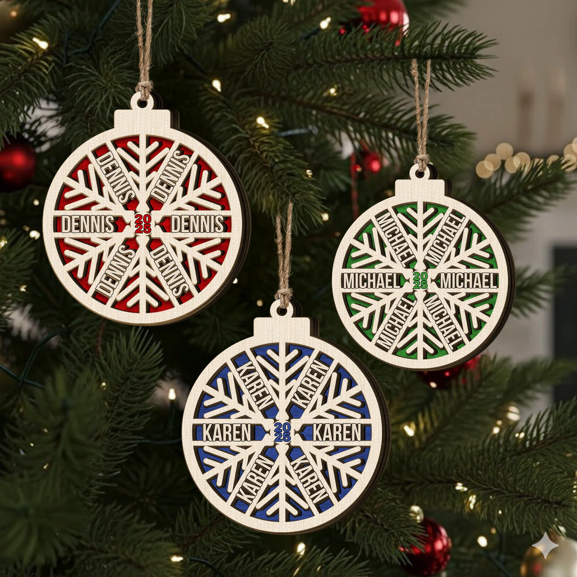 Custom Family Name Snowflake, 2025 Christmas Family Ornament With Name - Personalized Wooden Ornament - Image 2