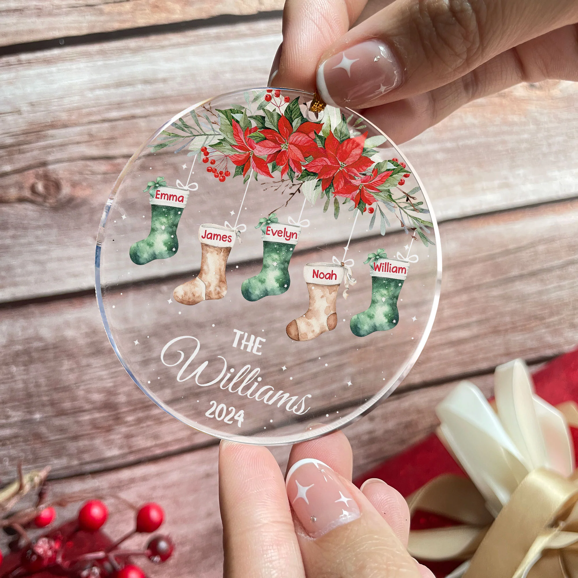Custom Family Name Stocking - Personalized Acrylic Ornament - Image 2
