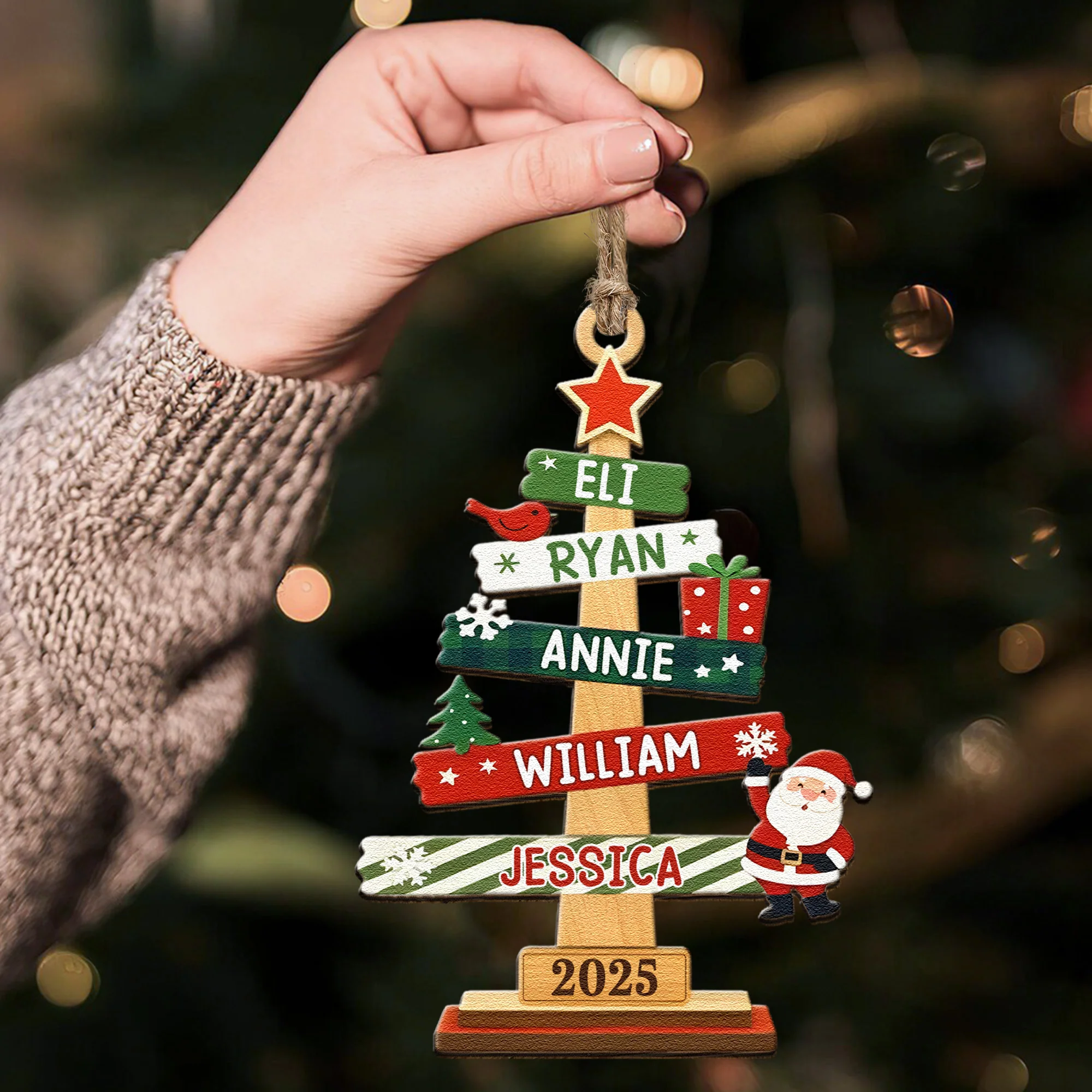 Custom Family Names Christmas Ornament - Personalized Wooden Ornament - Image 4