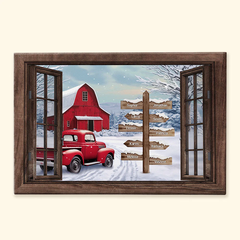 Custom Family Names Farmhouse Christmas - Personalized Photo Wrapped Canvas - Image 4