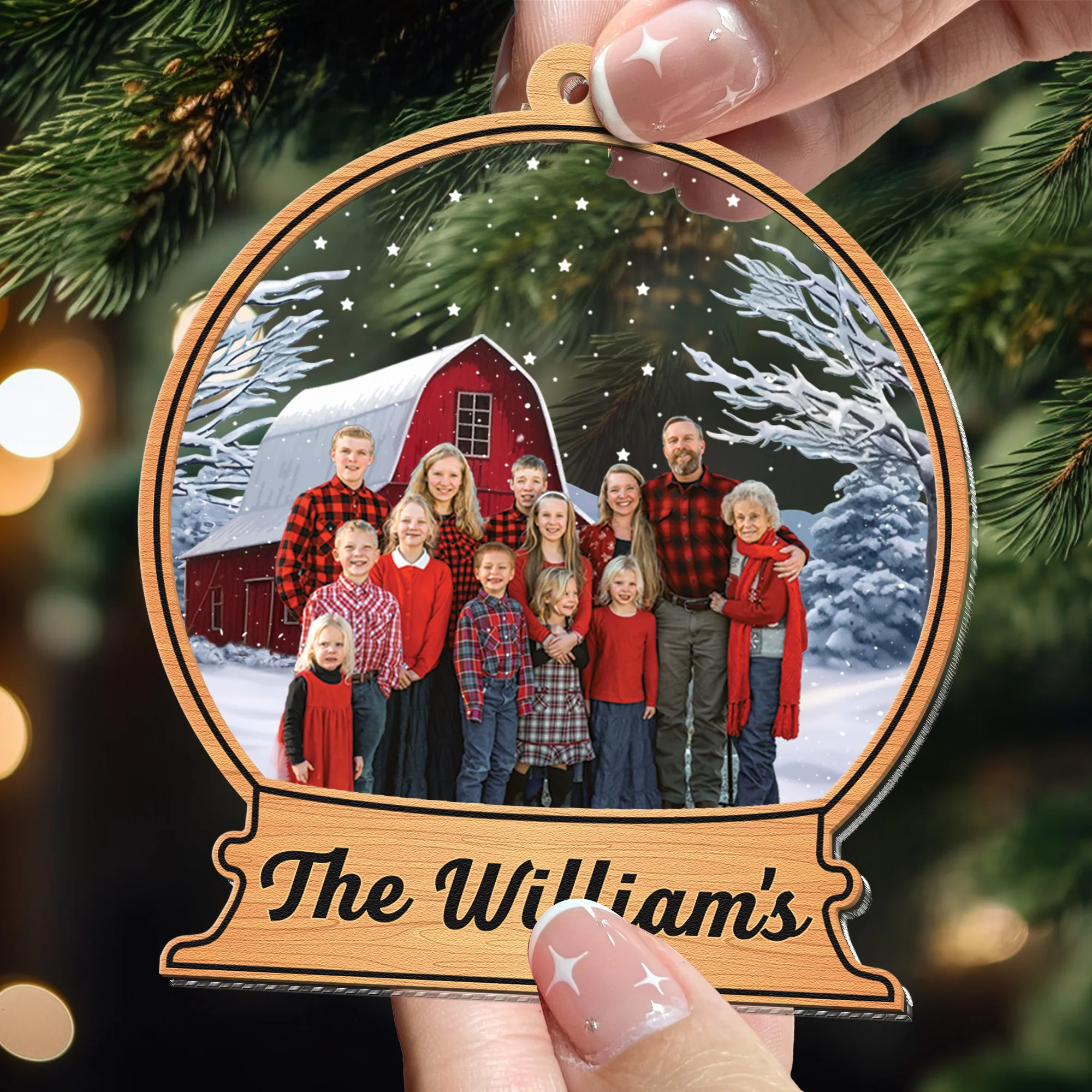 Custom Family Names Farmhouse - Personalized Photo Wood And Acrylic Ornament - Image 4