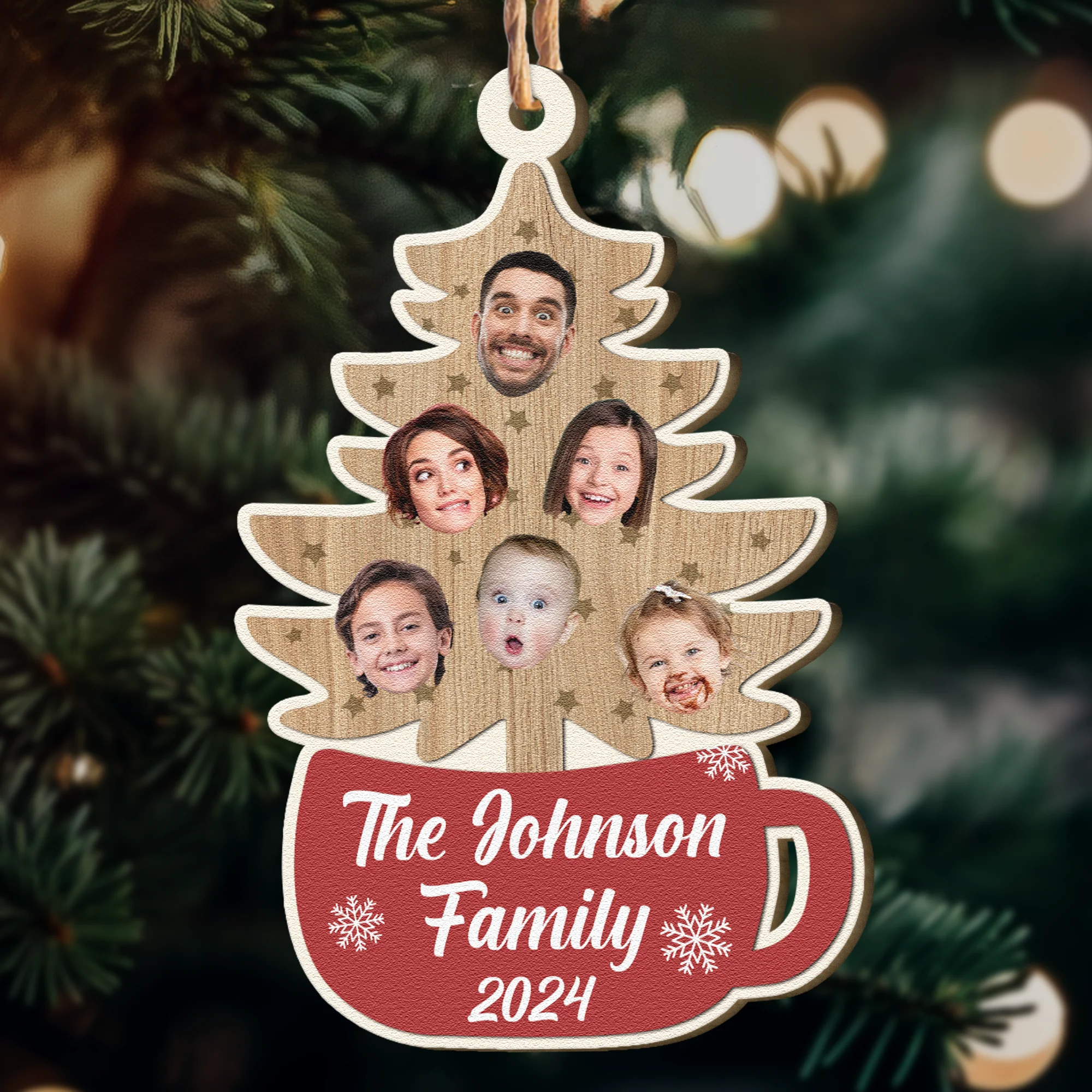 Custom Family Photo With Christmas Tree - Personalized Wooden Photo Ornament - Image 4