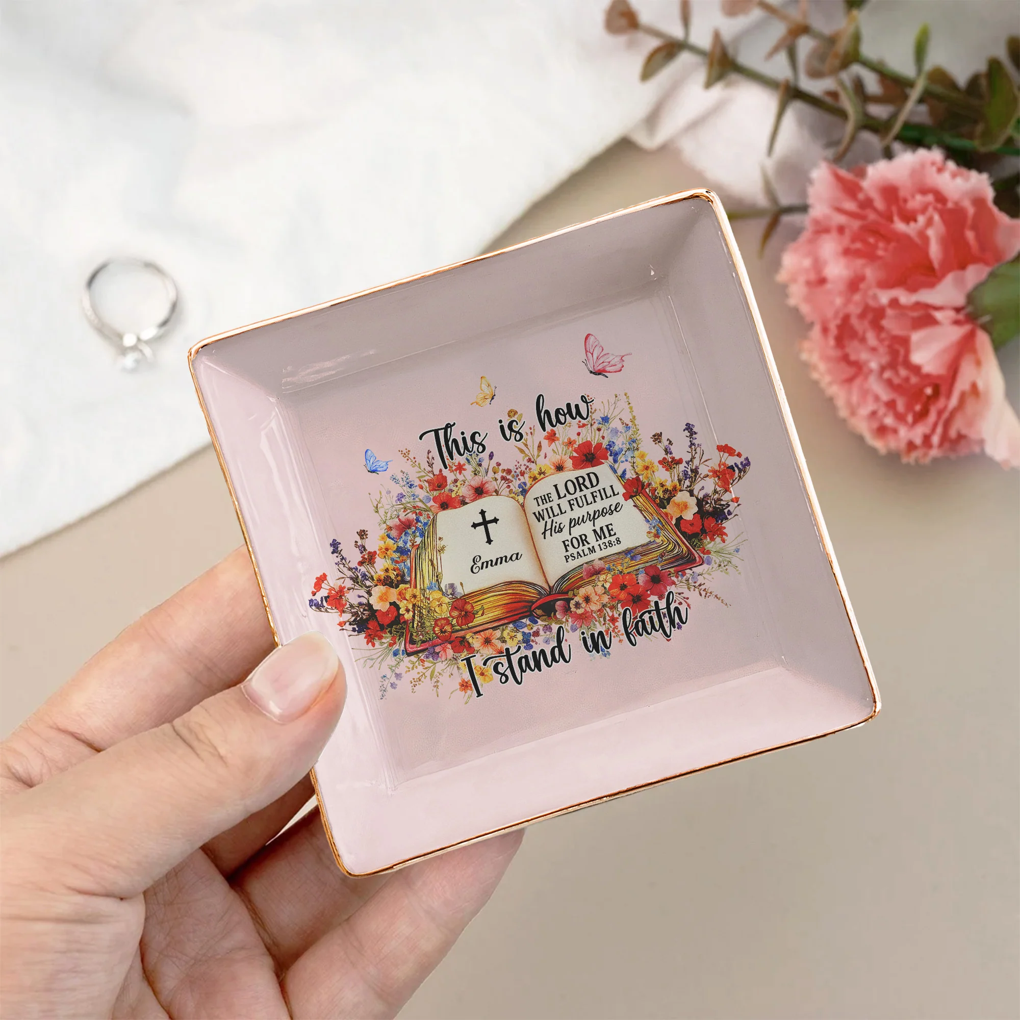 Custom Favorite Bible Verse This Is How I Fight My Battles - Personalized Jewelry Dish - Image 3
