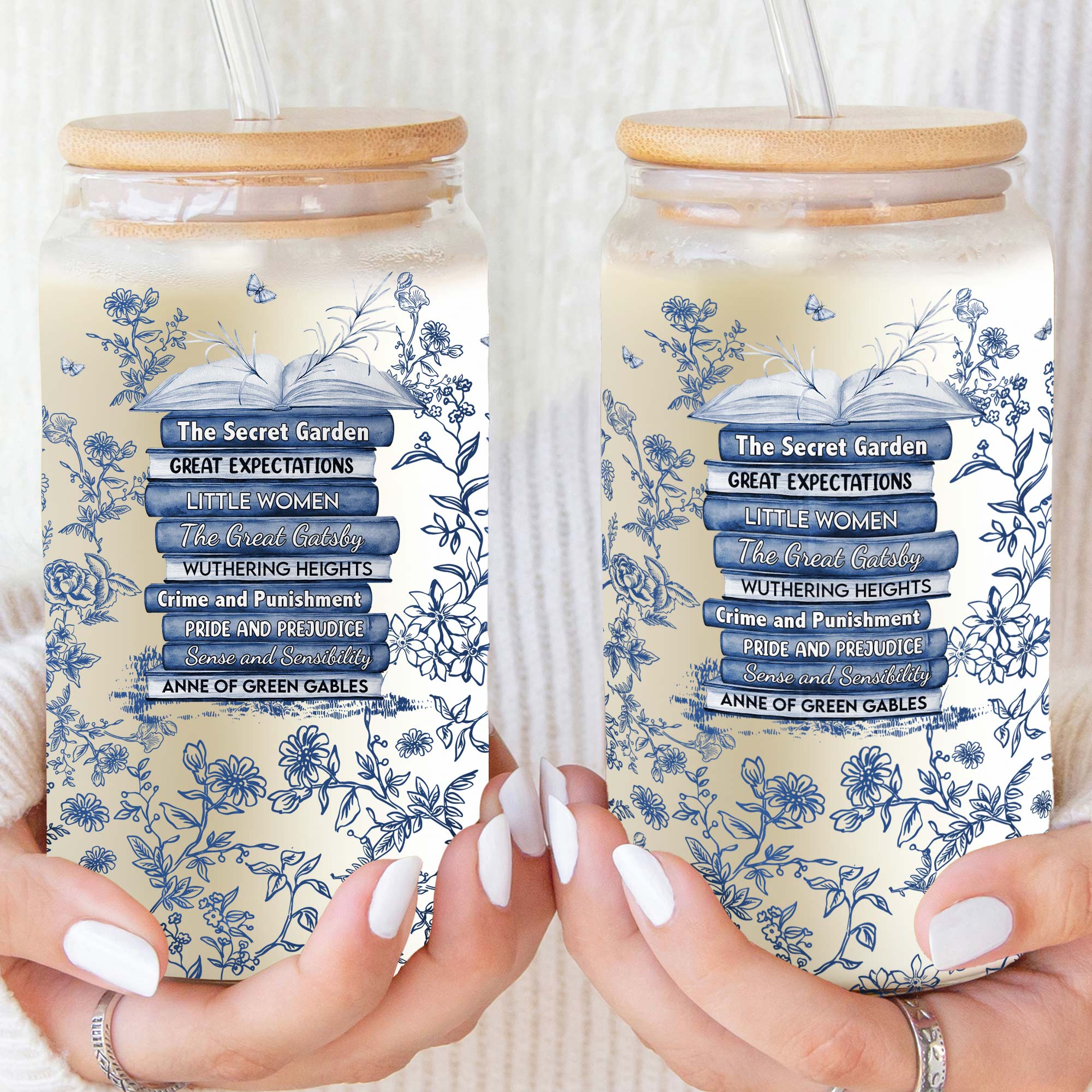 Custom Favorite Books Toile De Jouy - Personalized Clear Glass Cup - Image 3