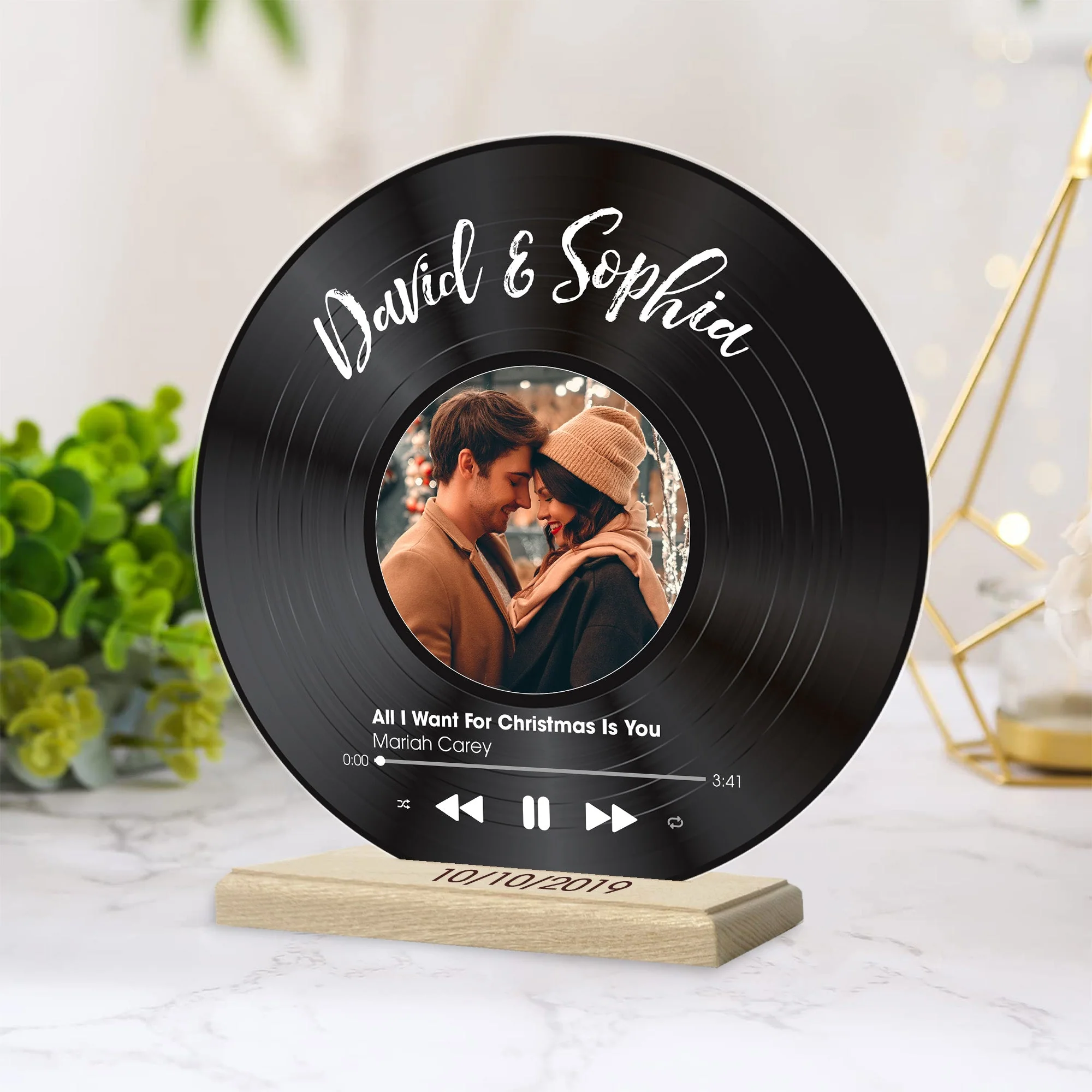 Custom Favorite Song - Personalized Acrylic Record With Wooden Stand - Image 4
