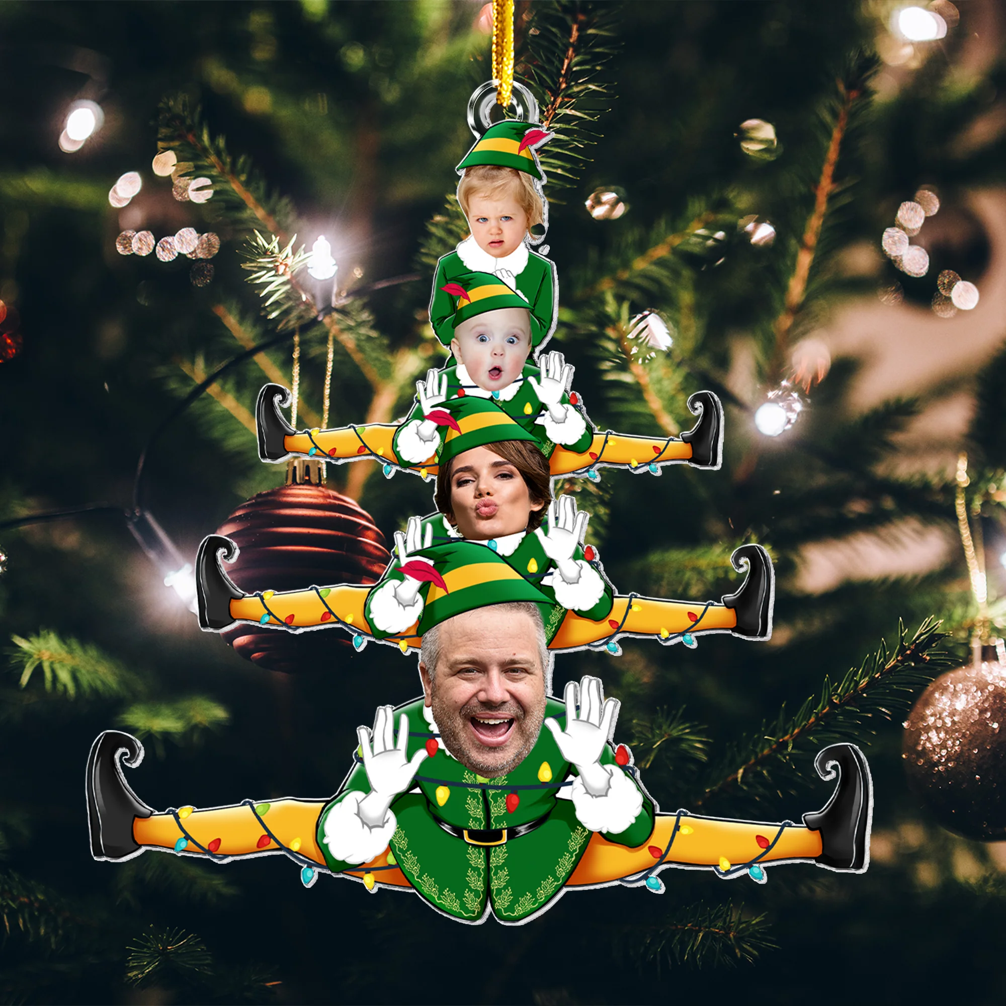 Custom Funny Elf Family Christmas Tree - Personalized Acrylic Photo Ornament - Image 5
