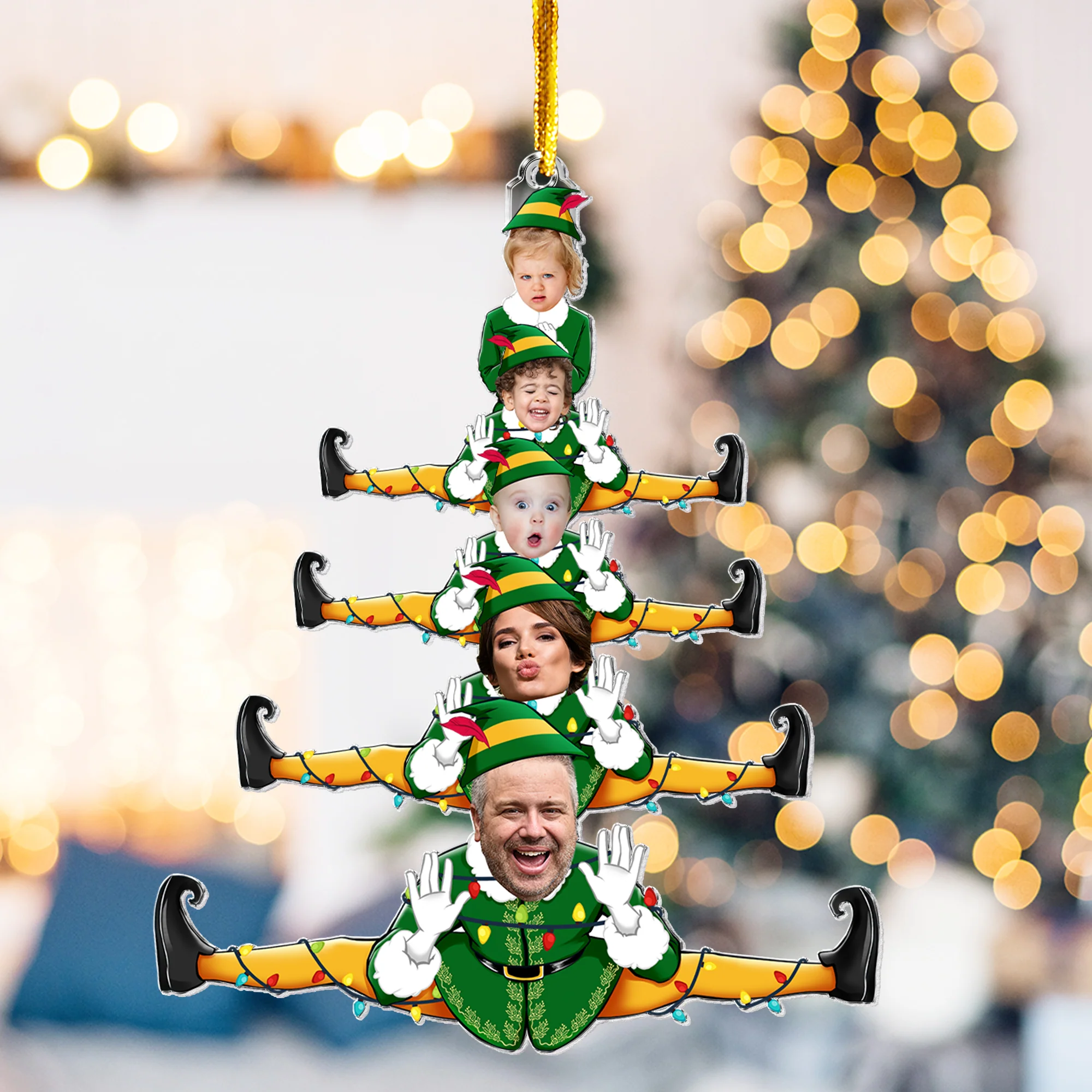 Custom Funny Elf Family Christmas Tree - Personalized Acrylic Photo Ornament - Image 7