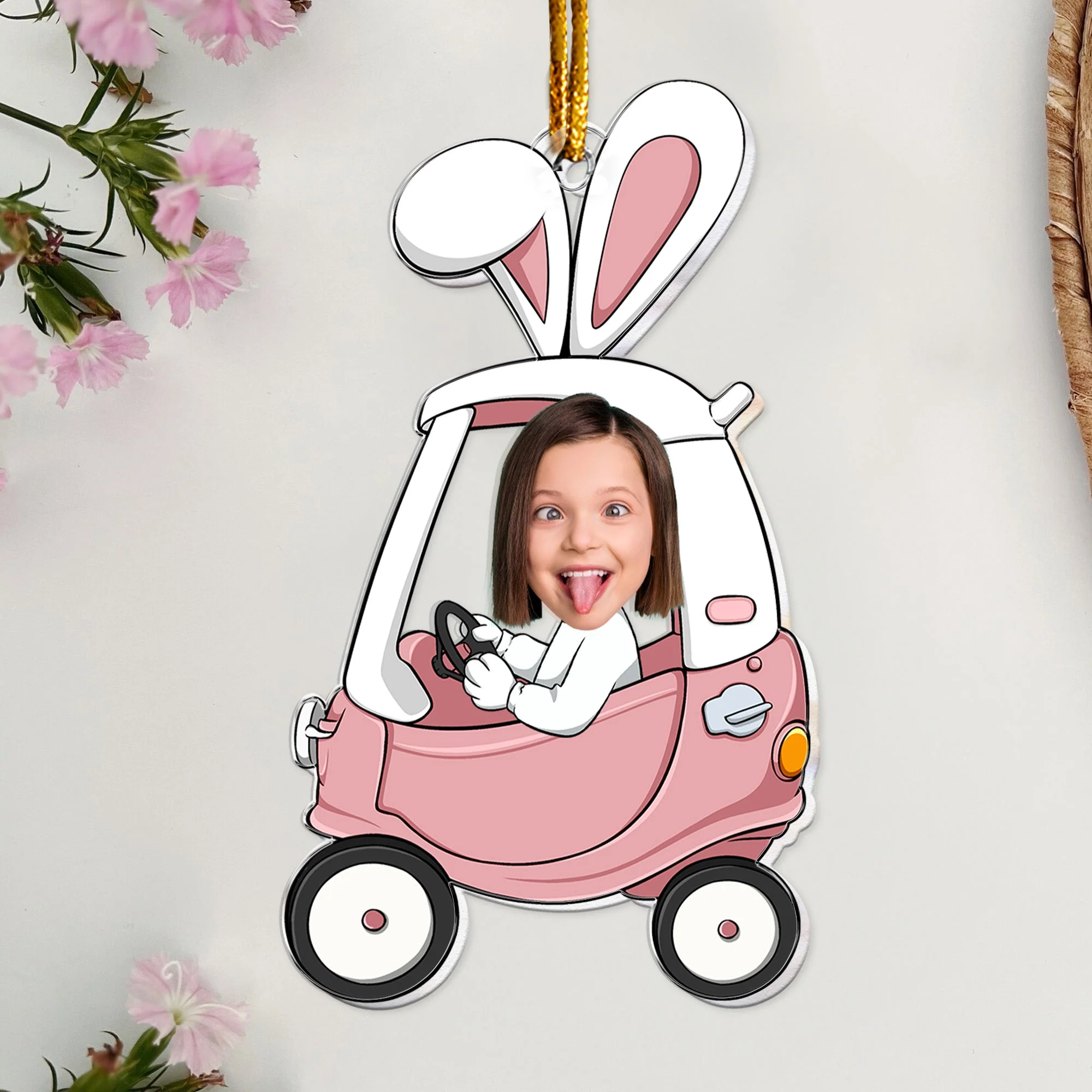 Custom Funny Face Bunny Easter Car Gift - Personalized Photo Easter Ornament - Image 4