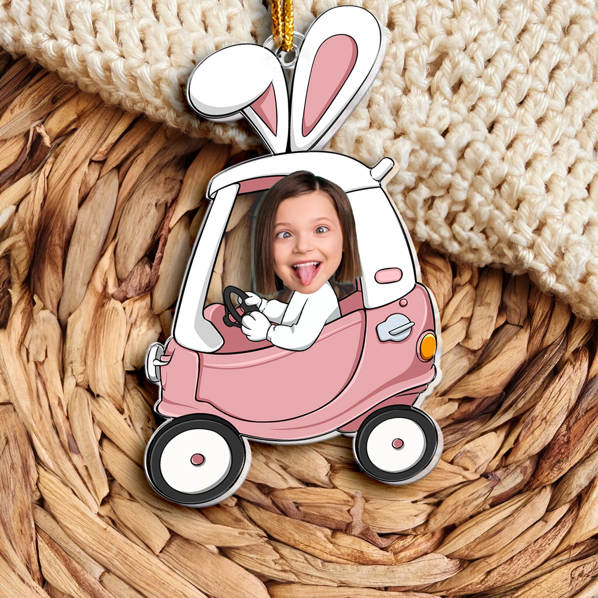 Custom Funny Face Bunny Easter Car Gift - Personalized Photo Easter Ornament - Image 5
