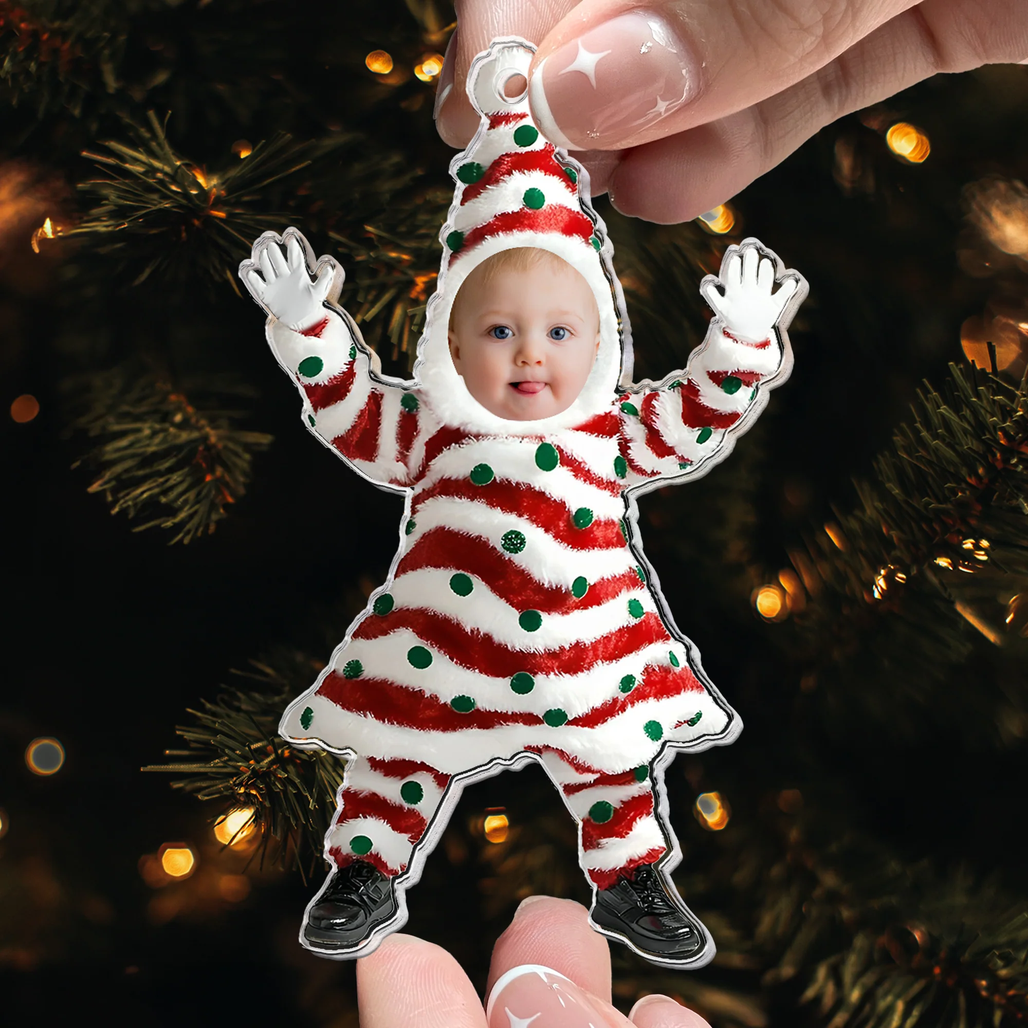 Custom Funny Face Christmas Tree Cake - Personalized Acrylic Photo Ornament - Image 2