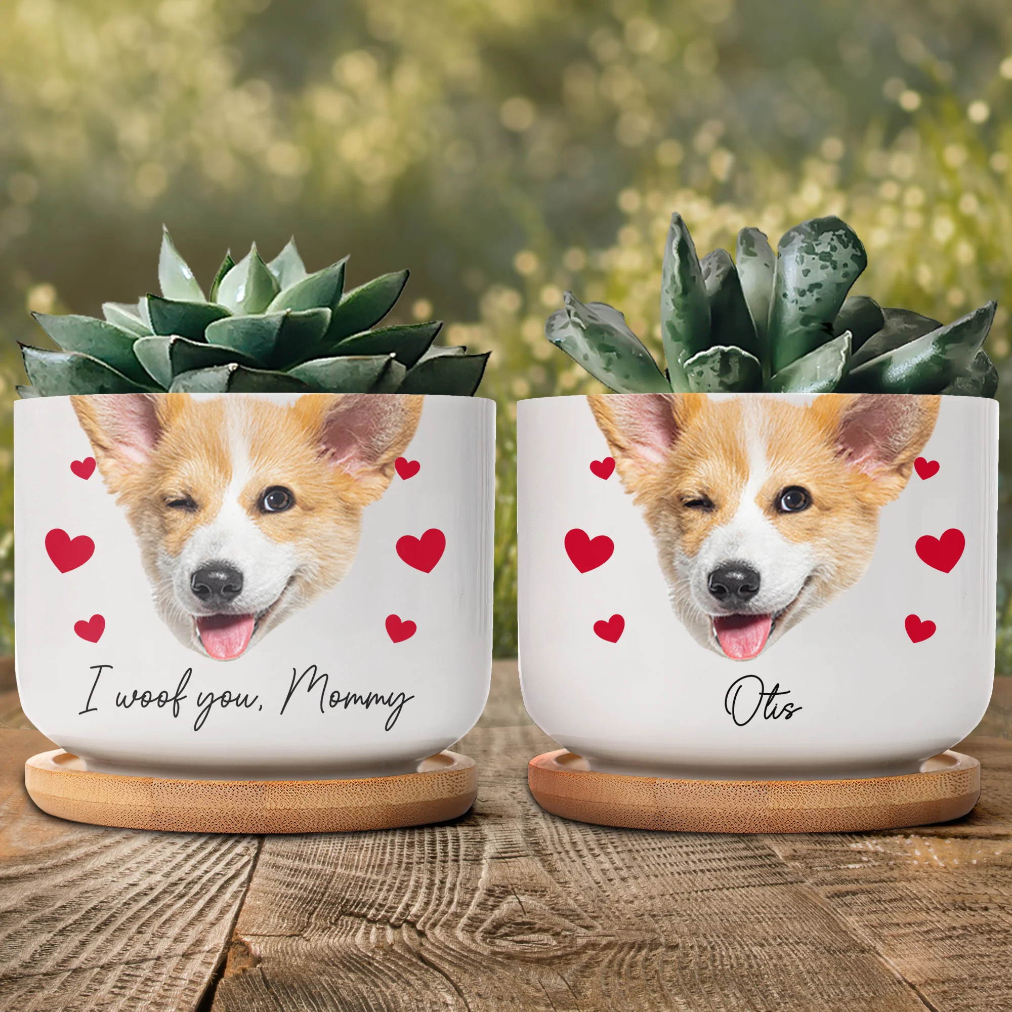 Custom Funny Face Gift For Family Mom Grandma - Personalized Photo Ceramic Plant Pot With Tray - Image 2