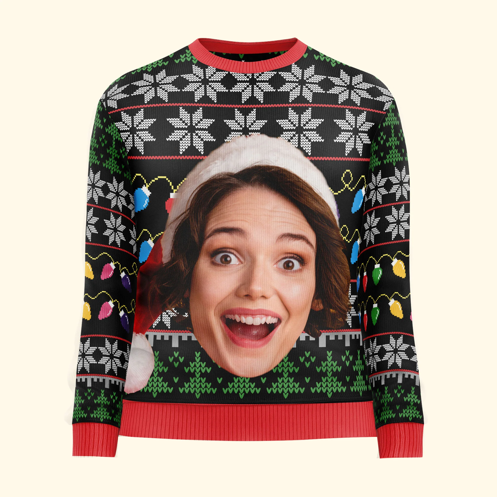 Custom Funny Face Light Up Christmas - Personalized Photo Ugly Sweater - Image 4
